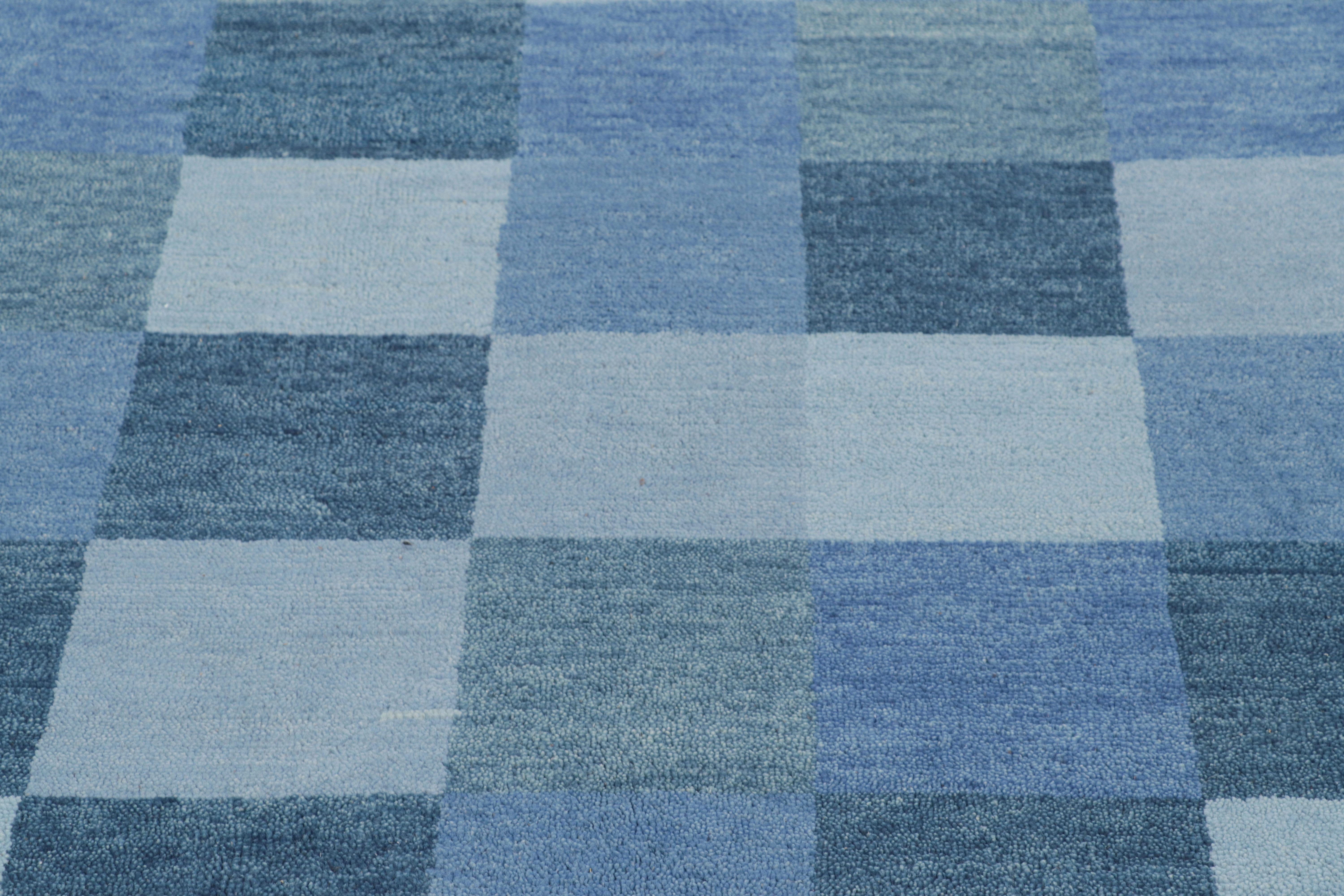 Rug & Kilim’s Scandinavian Style Rug in Blue and Brown with Geometric Patterns In New Condition For Sale In Long Island City, NY