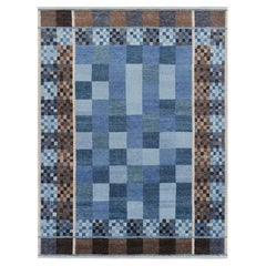 Rug & Kilim’s Scandinavian Style Rug in Blue and Brown with Geometric Patterns