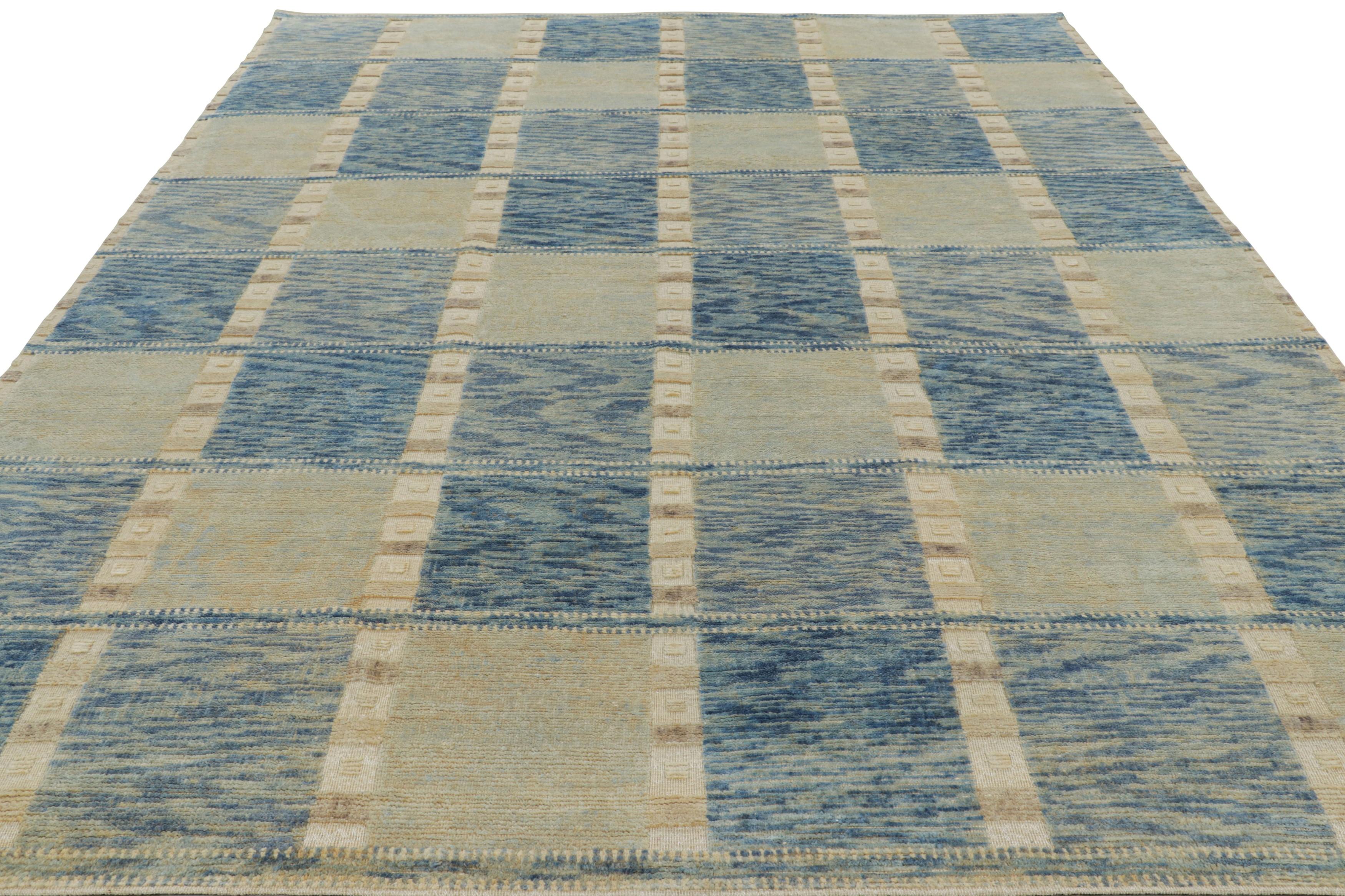 Indiano Tappeto in stile scandinavo Rug & Kilim in blu e crema con motivi geometrici in vendita