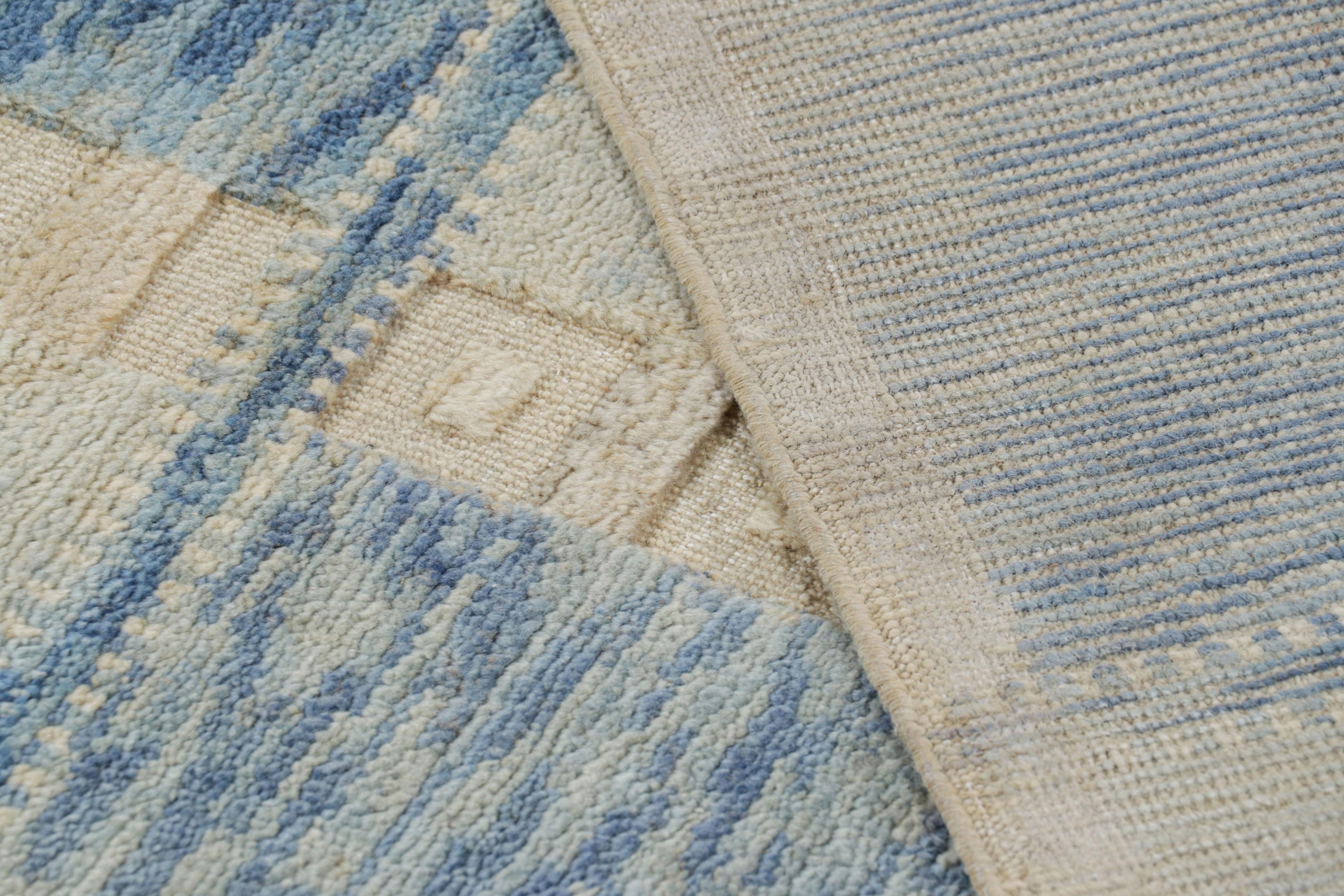 Wool Rug & Kilim’s Scandinavian Style Rug in Blue and Cream with Geometric Patterns For Sale