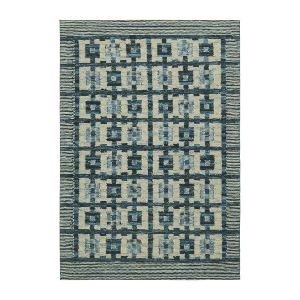 Rug and Kilim’s Scandinavian Style Custom Rug in Blue with Geometric ...