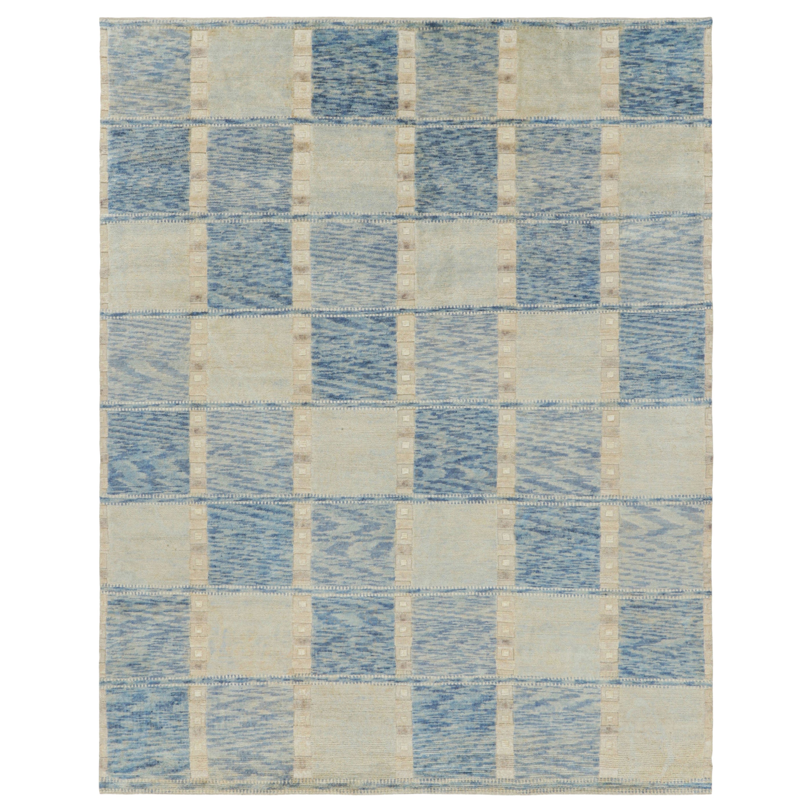 Rug
Kilim
s Teppich im skandinavischen Stil in Blau und Creme mit geometrischen Mustern