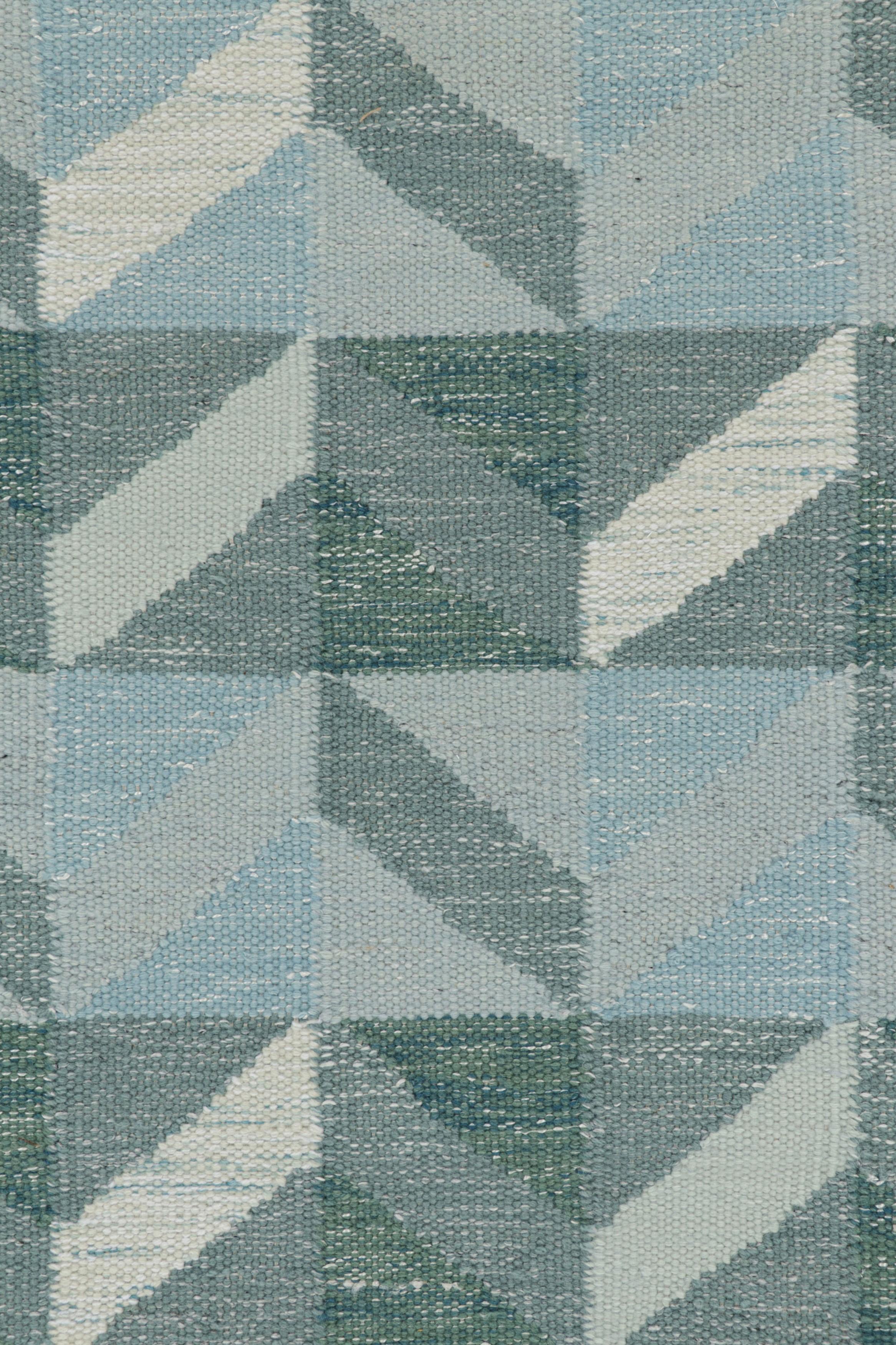 Modern Rug & Kilim’s Scandinavian Style Rug in Blue and Gray with Geometric Patterns For Sale