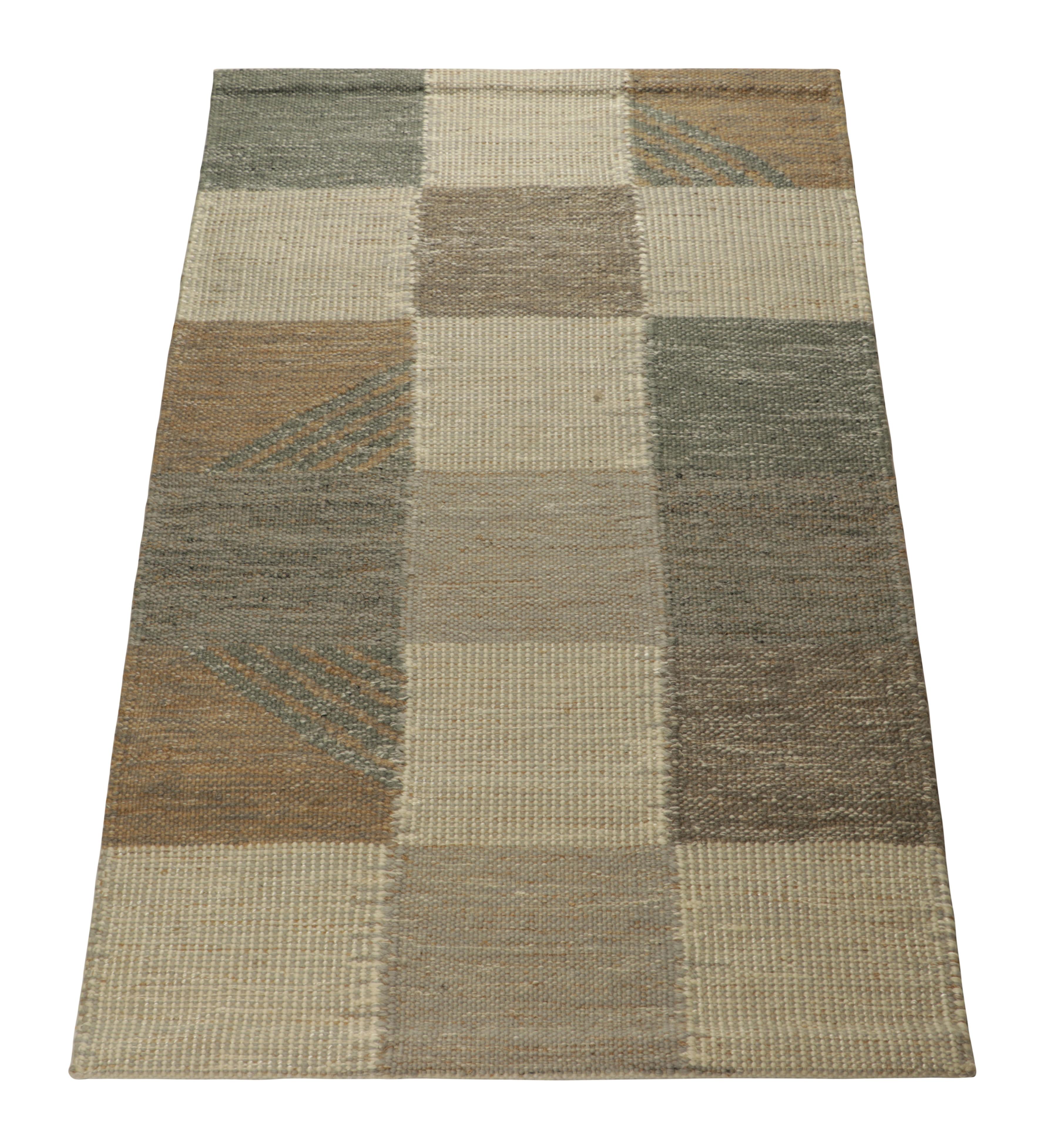 Indian Rug & Kilim’s Scandinavian Style Rug in Blue and Gray, with Geometric Patterns For Sale