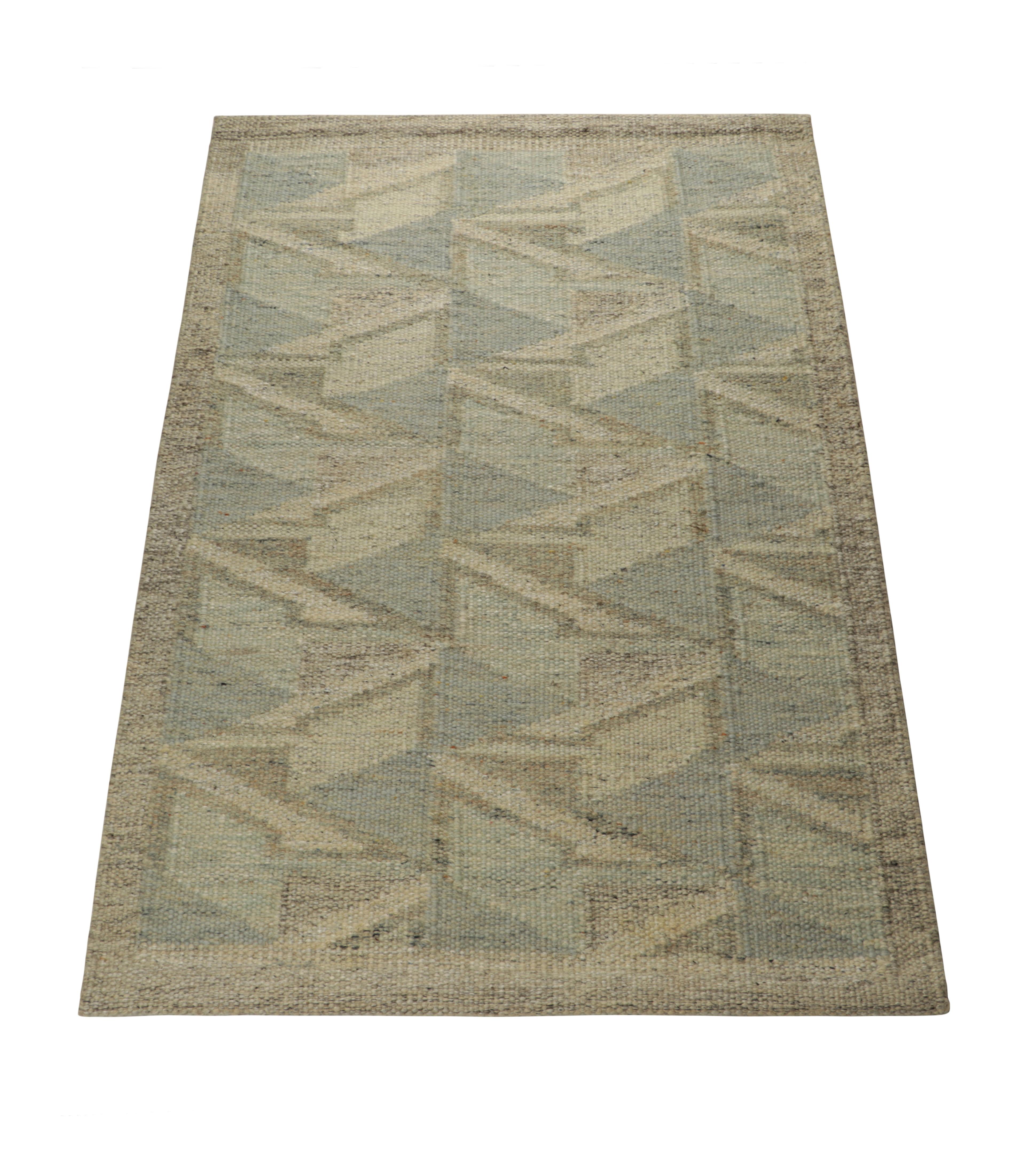 Indian Rug & Kilim’s Scandinavian Style Rug in Blue and Gray, with Geometric Patterns For Sale