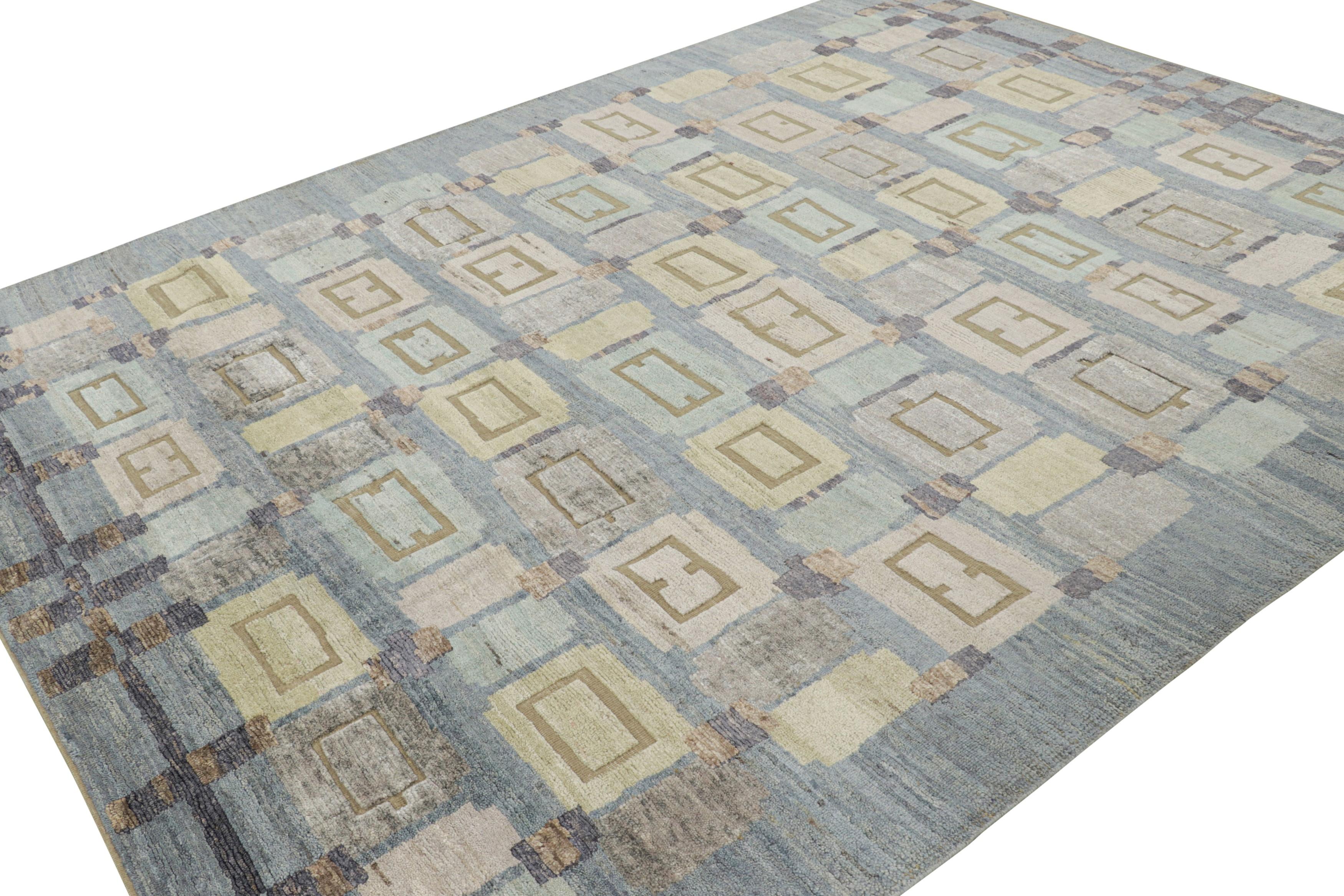 Rug & Kilim's Teppich im skandinavischen Stil in Blau und Grau mit geometrischen Mustern (Indisch) im Angebot
