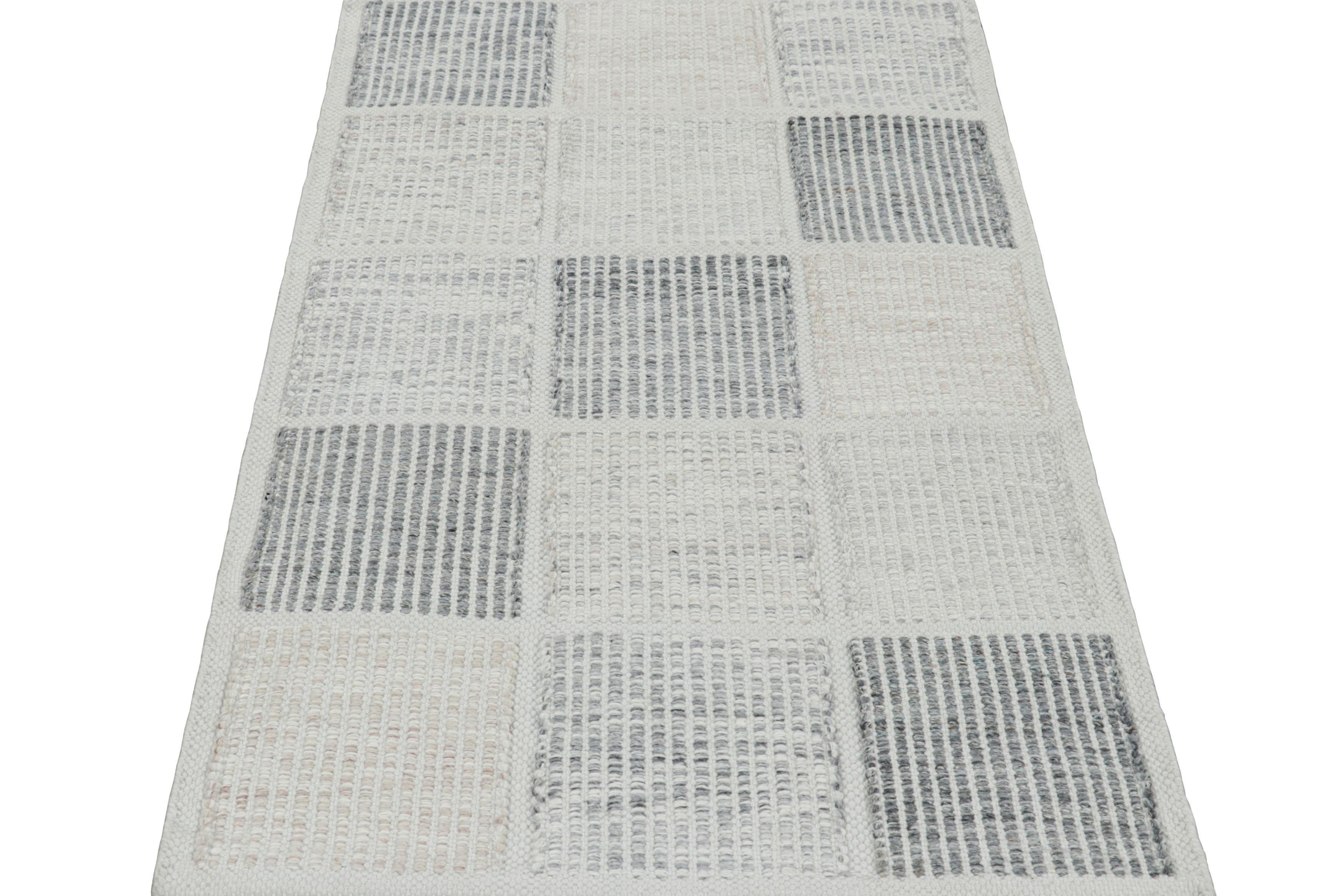 Indian Rug & Kilim’s Scandinavian Style Rug in Blue and Gray with Geometric Patterns For Sale