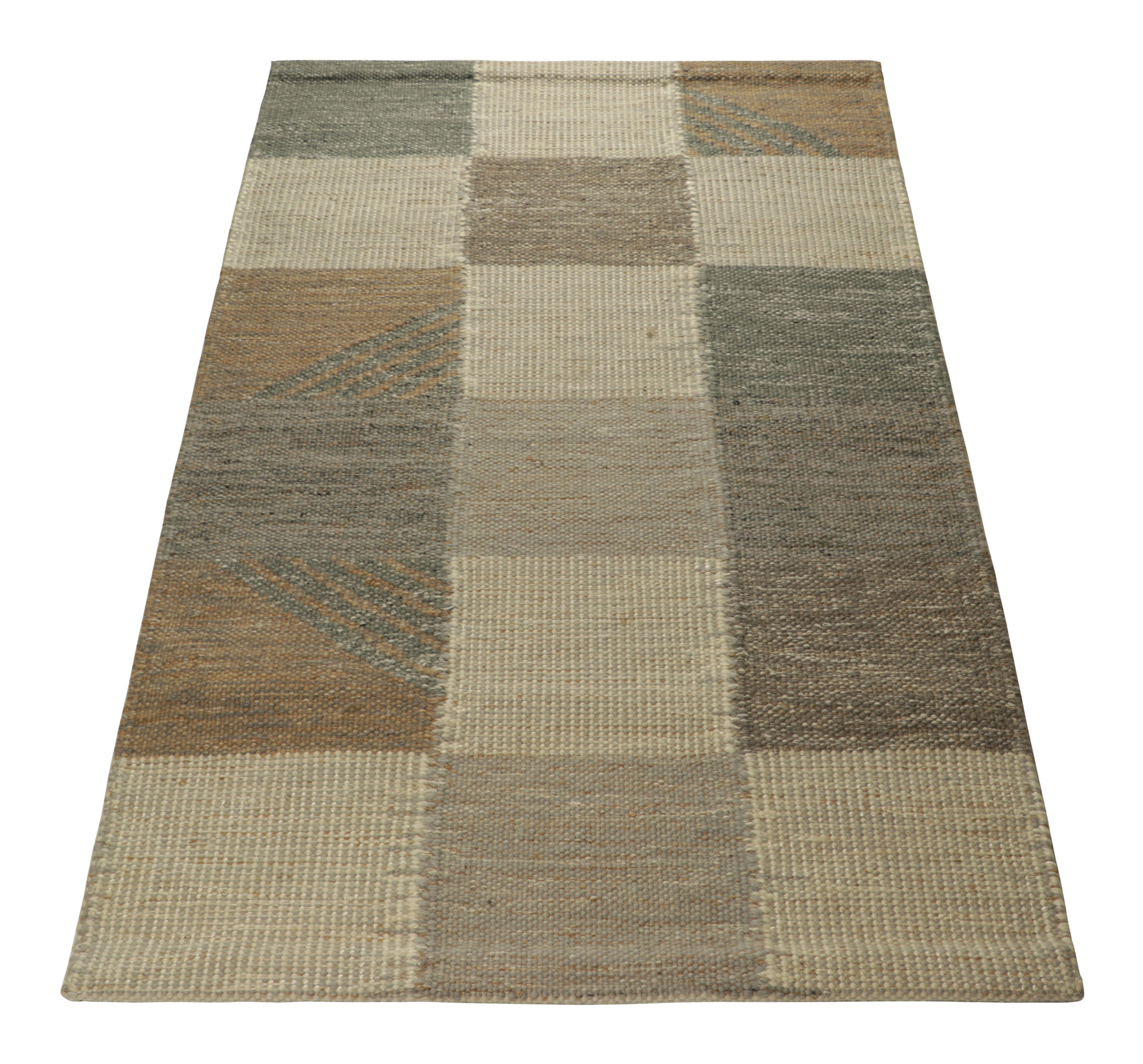 Hand-Woven Rug & Kilim’s Scandinavian Style Rug in Blue and Gray, with Geometric Patterns For Sale