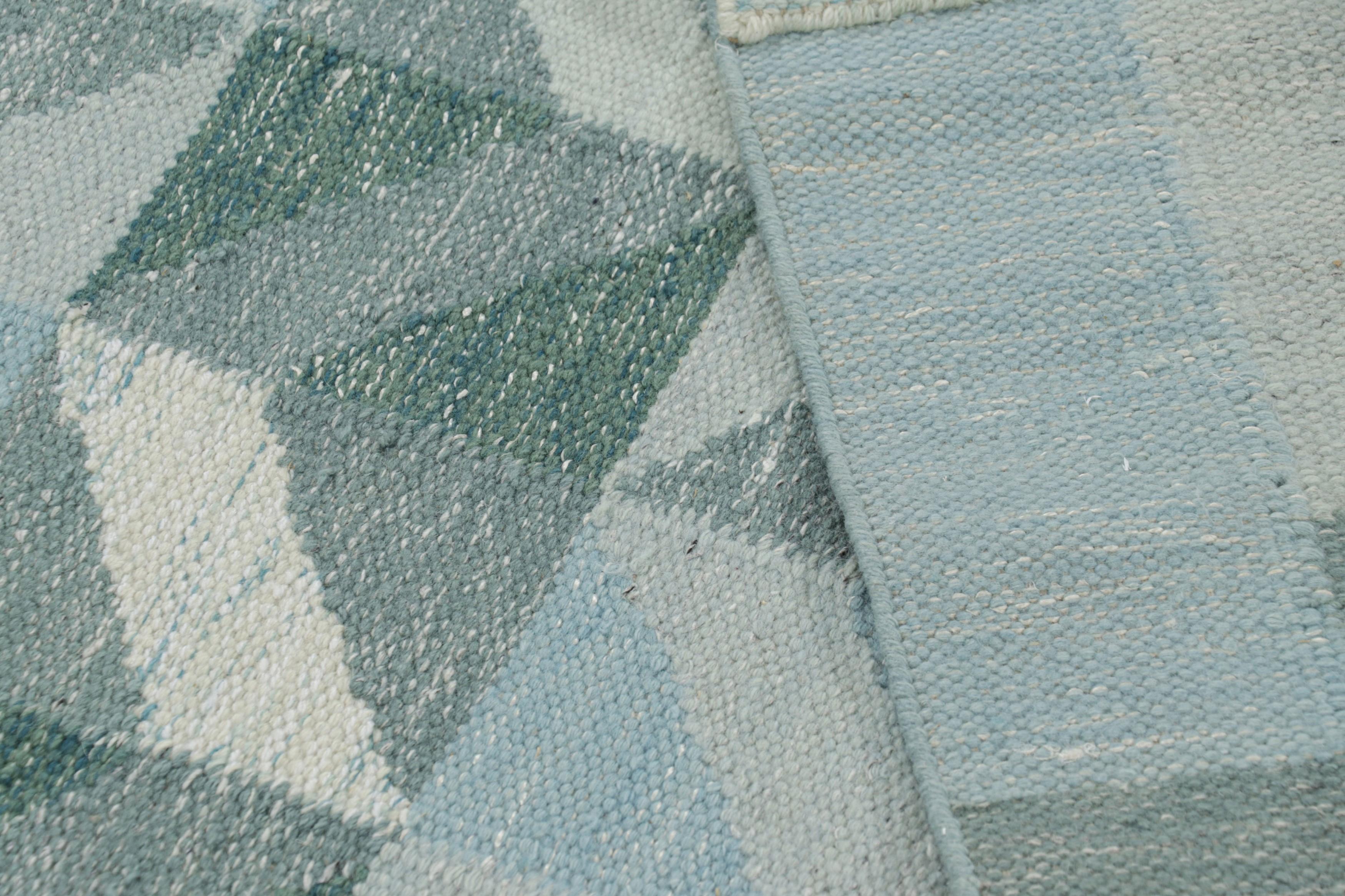 Contemporary Rug & Kilim’s Scandinavian Style Rug in Blue and Gray with Geometric Patterns For Sale