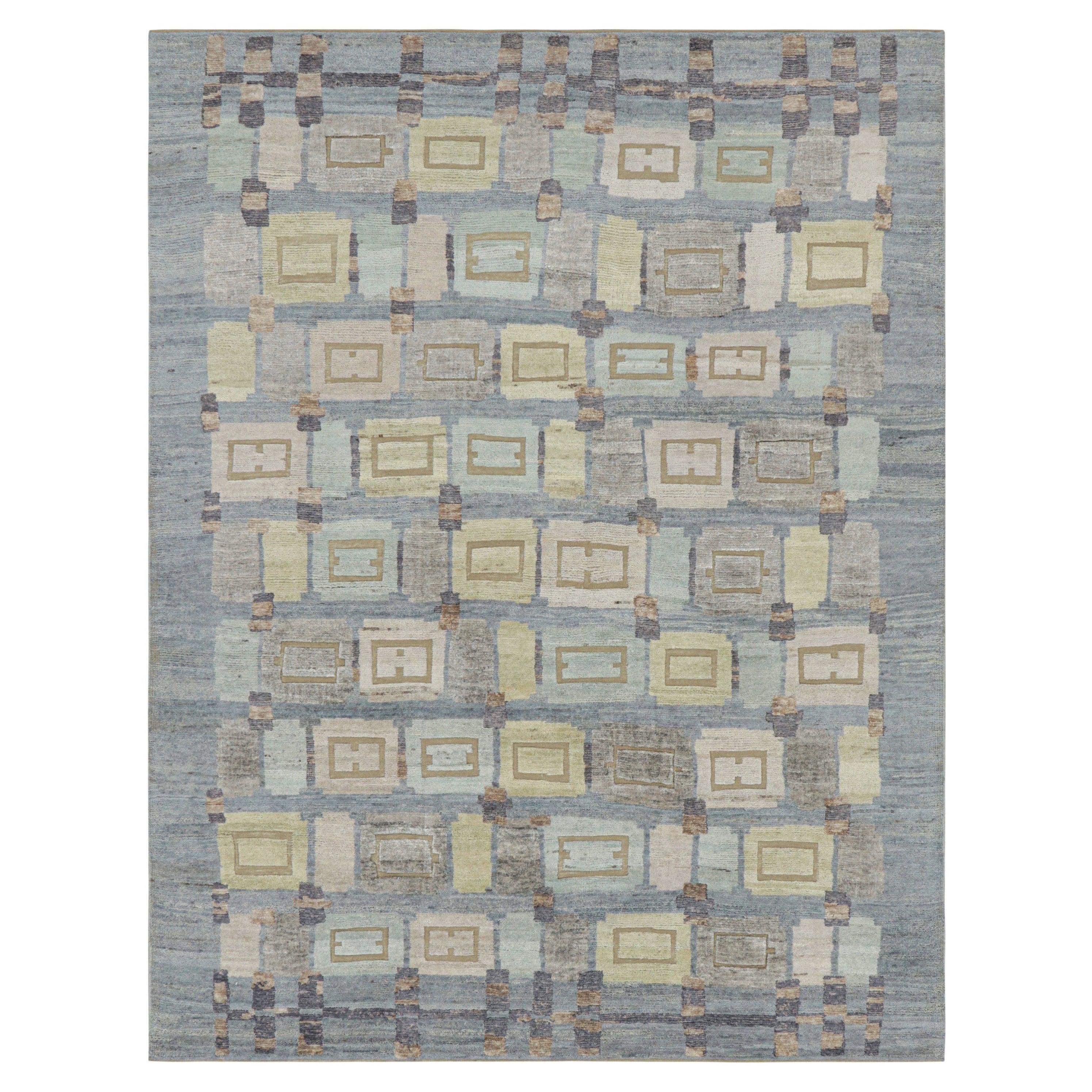 Rug & Kilim's Teppich im skandinavischen Stil in Blau und Grau mit geometrischen Mustern