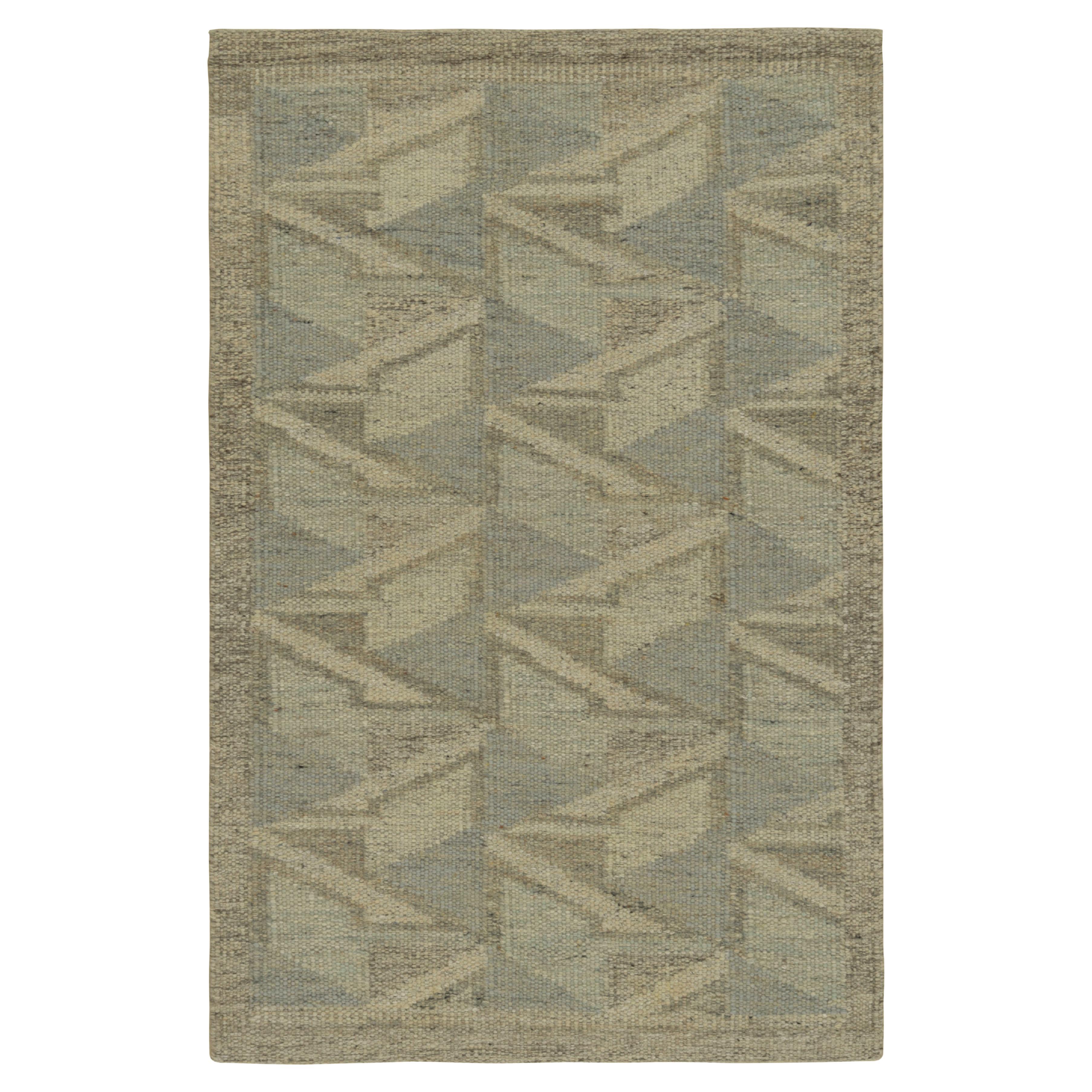 Rug & Kilim’s Scandinavian Style Rug in Blue and Gray, with Geometric Patterns