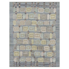 Rug
Kilim
s Teppich im skandinavischen Stil in Blau und Grau mit geometrischen Mustern