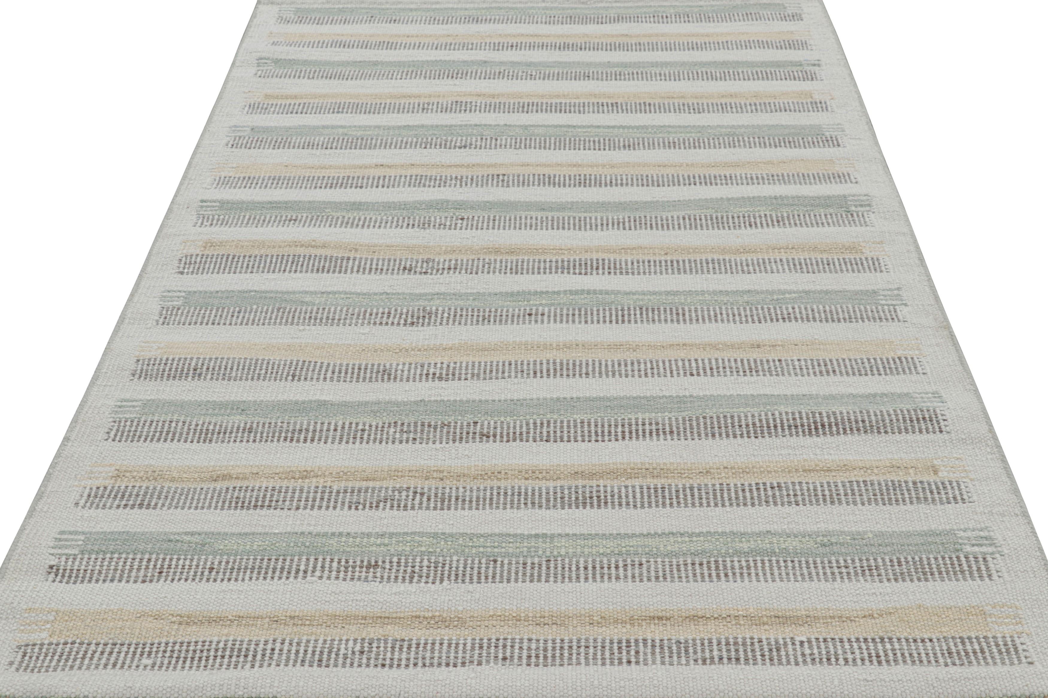 Indiano Tappeto in stile scandinavo Rug & Kilim in blu e grigio con strisce geometriche in vendita
