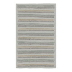 Rug & Kilim's Scandinavian Style Rug in Blue and Gray with Geometric Stripes