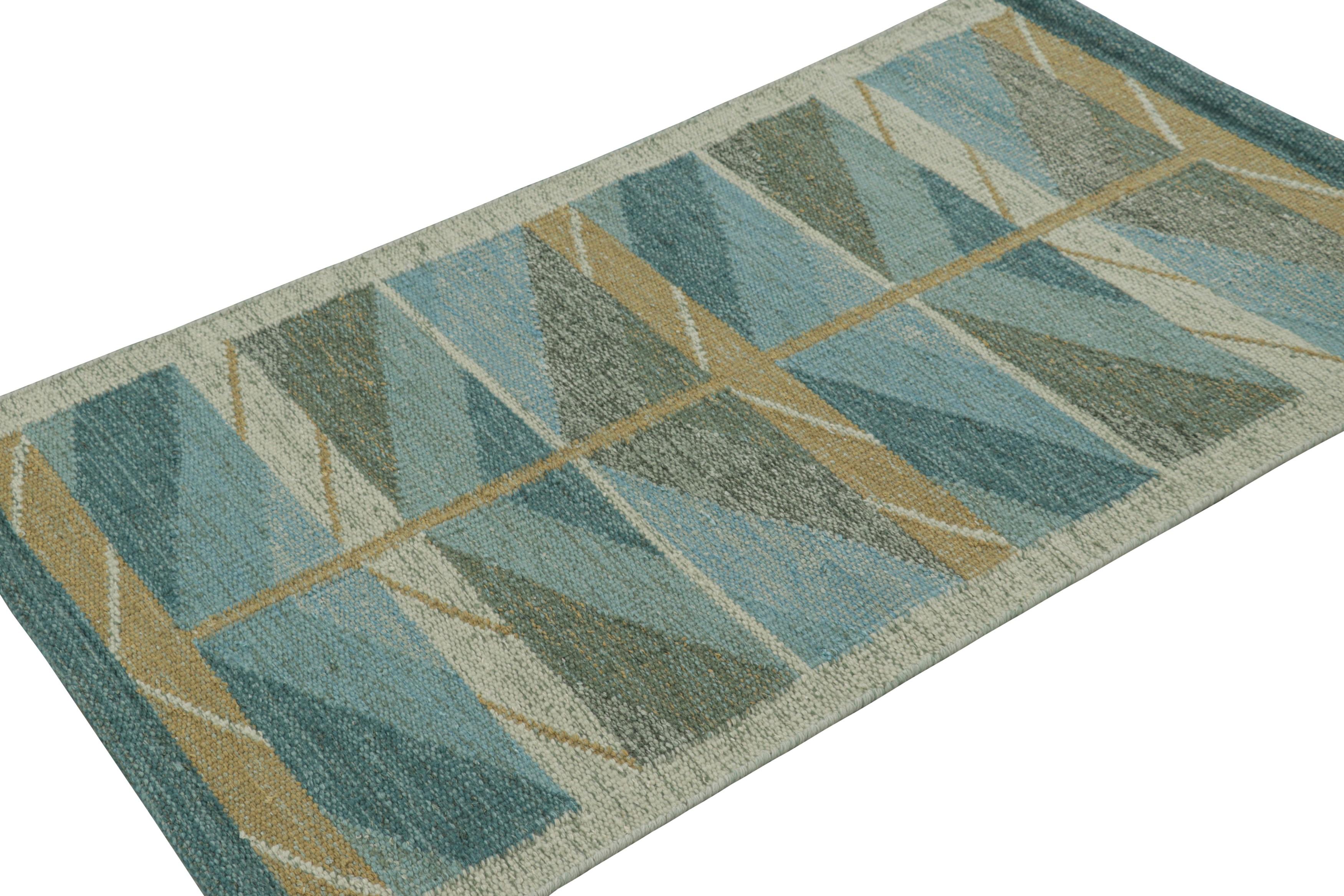 Indian Rug & Kilim’s Scandinavian Style Rug in Blue and Green with Chevron Patterns For Sale