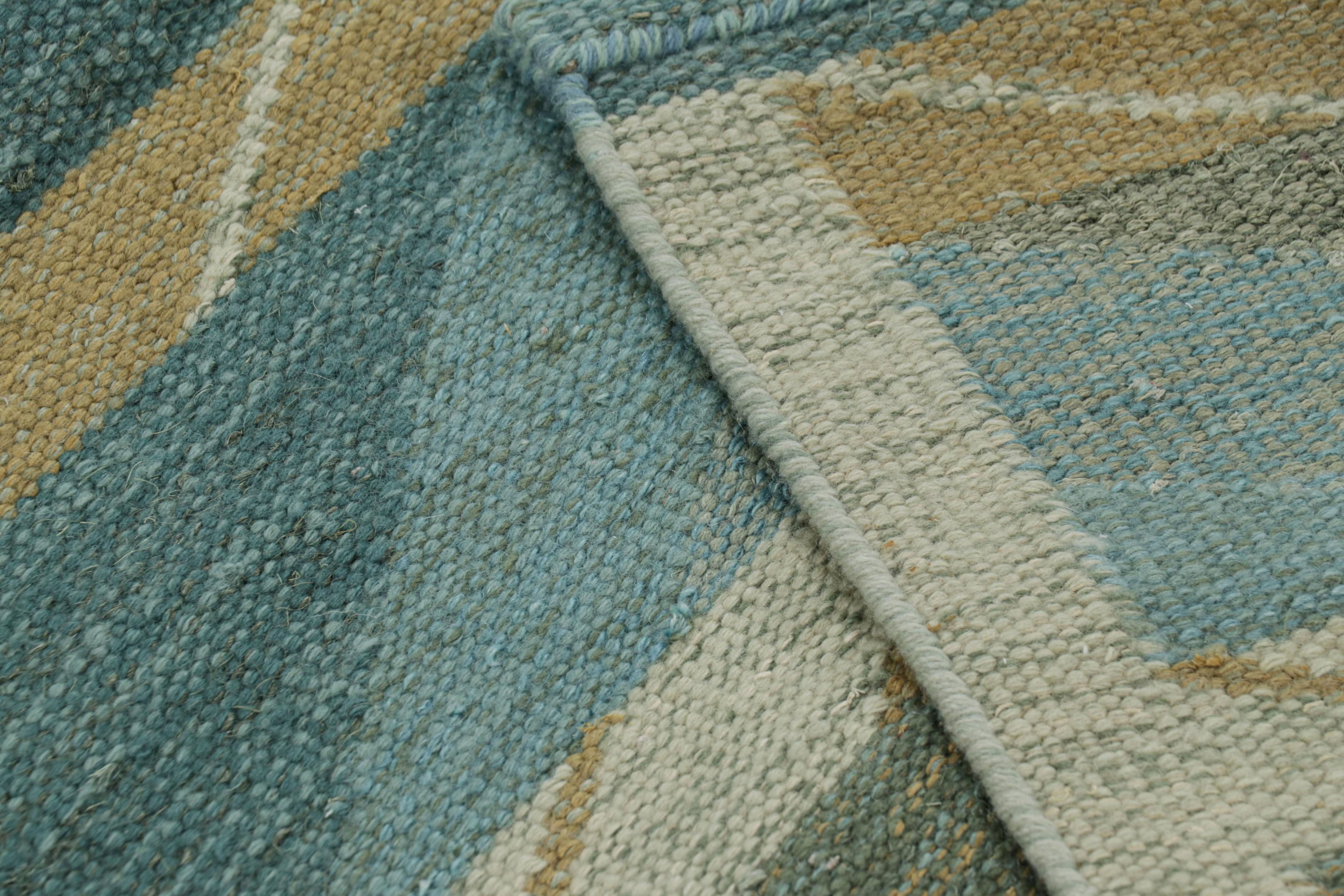 Contemporary Rug & Kilim’s Scandinavian Style Rug in Blue and Green with Chevron Patterns For Sale
