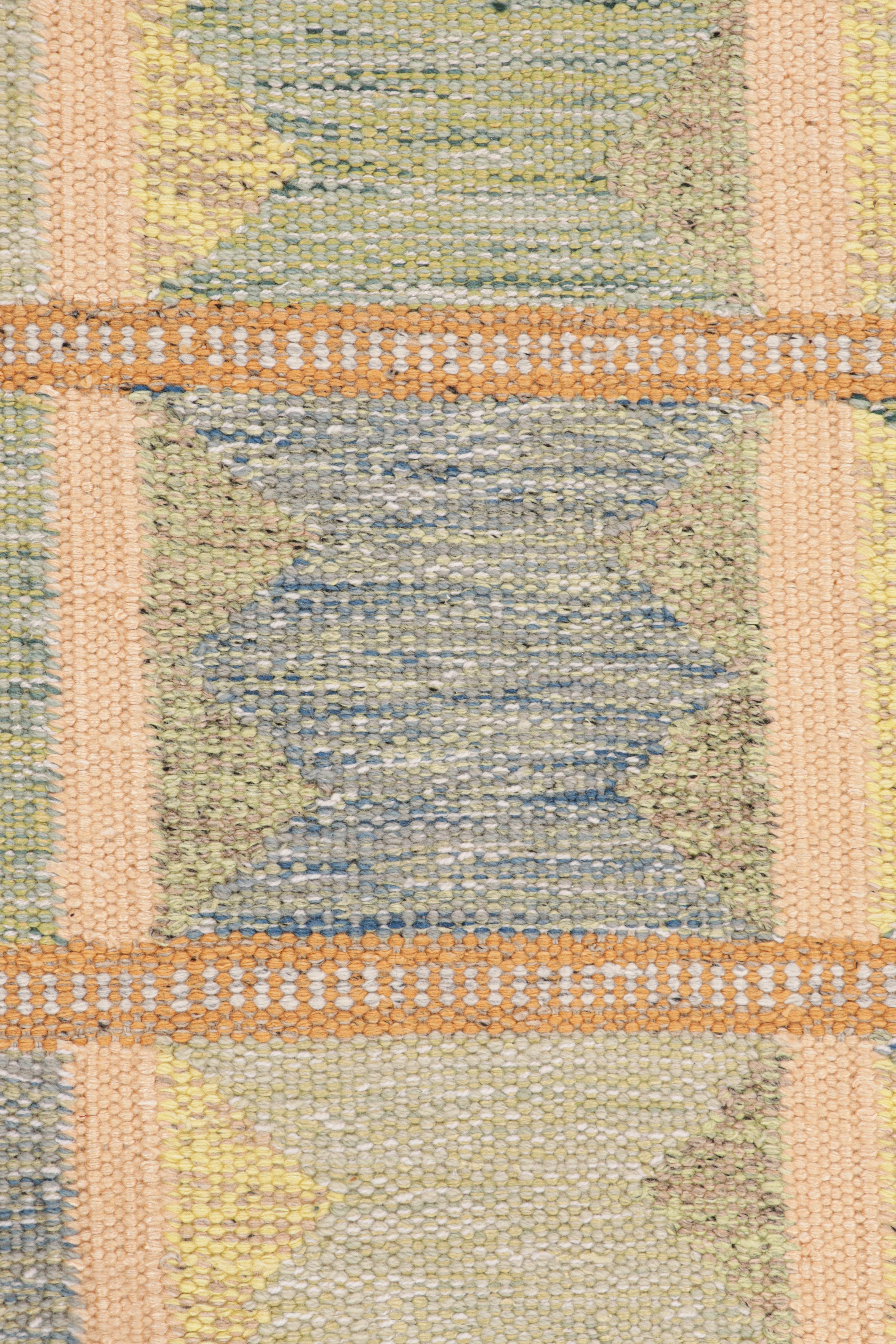Moderno Rug & Kilim - Tappeto in stile scandinavo in blu e verde con motivi geometrici in vendita