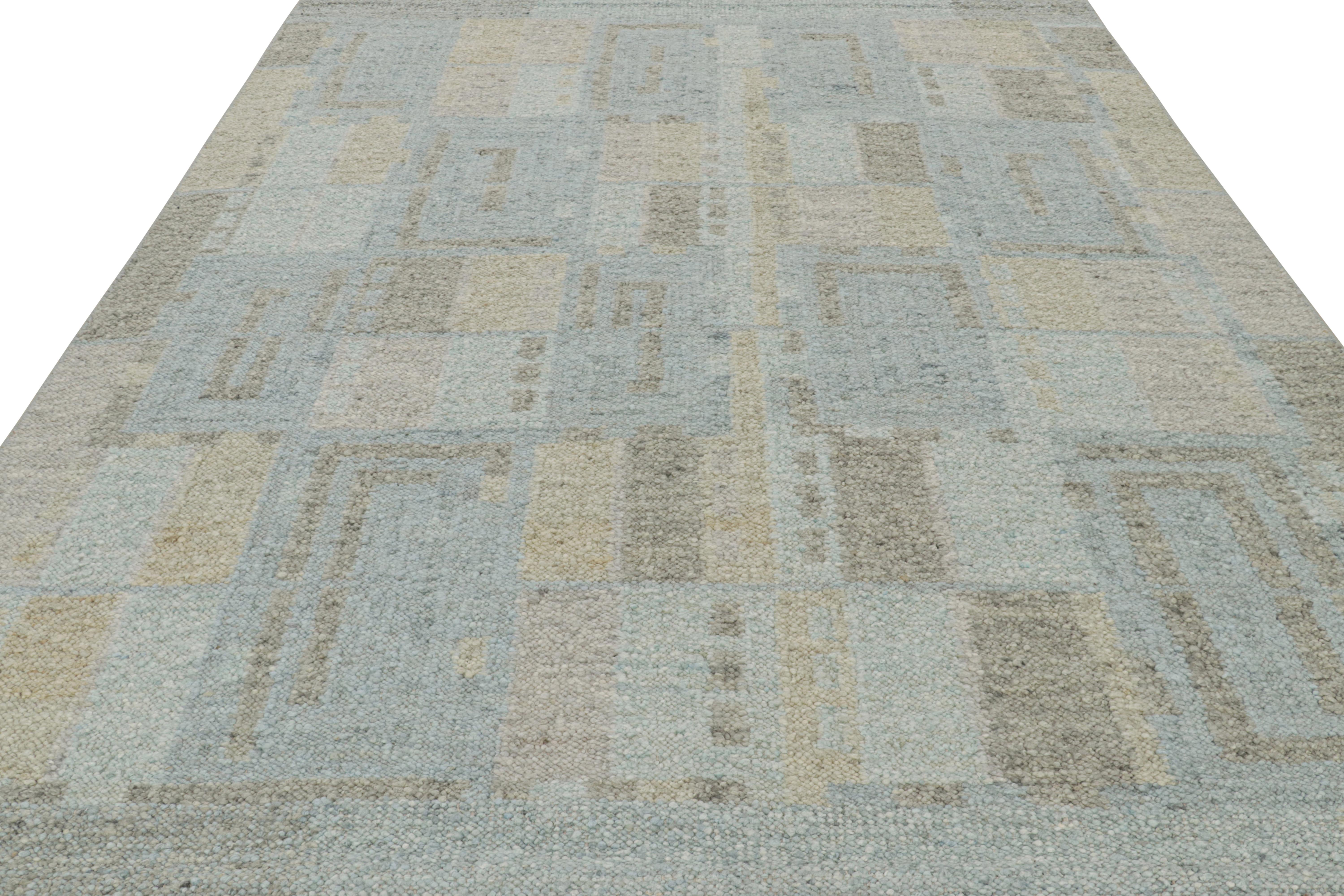 Hand-Woven Rug & Kilim’s Scandinavian Style Rug in Blue, Beige and Gray Geometric Patterns For Sale