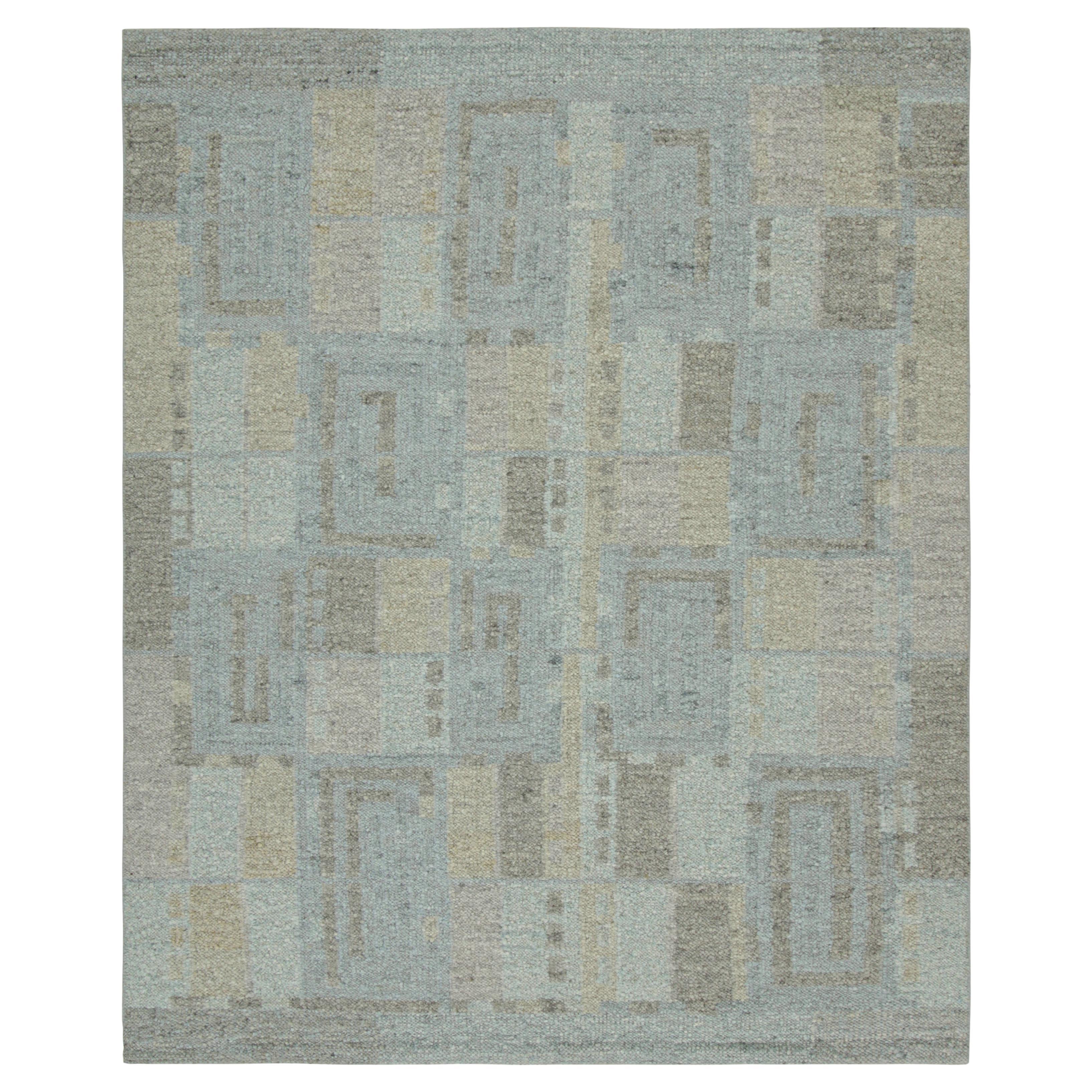 Rug & Kilim’s Scandinavian Style Rug in Blue, Beige and Gray Geometric Patterns For Sale