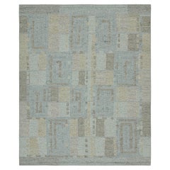 Rug & Kilim’s Scandinavian Style Rug in Blue, Beige and Gray Geometric Patterns