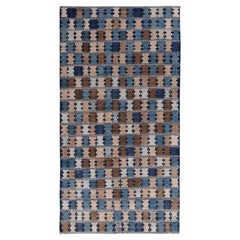 Rug & Kilim’s Scandinavian Style Rug in Blue, Beige-Brown Geometric Pattern