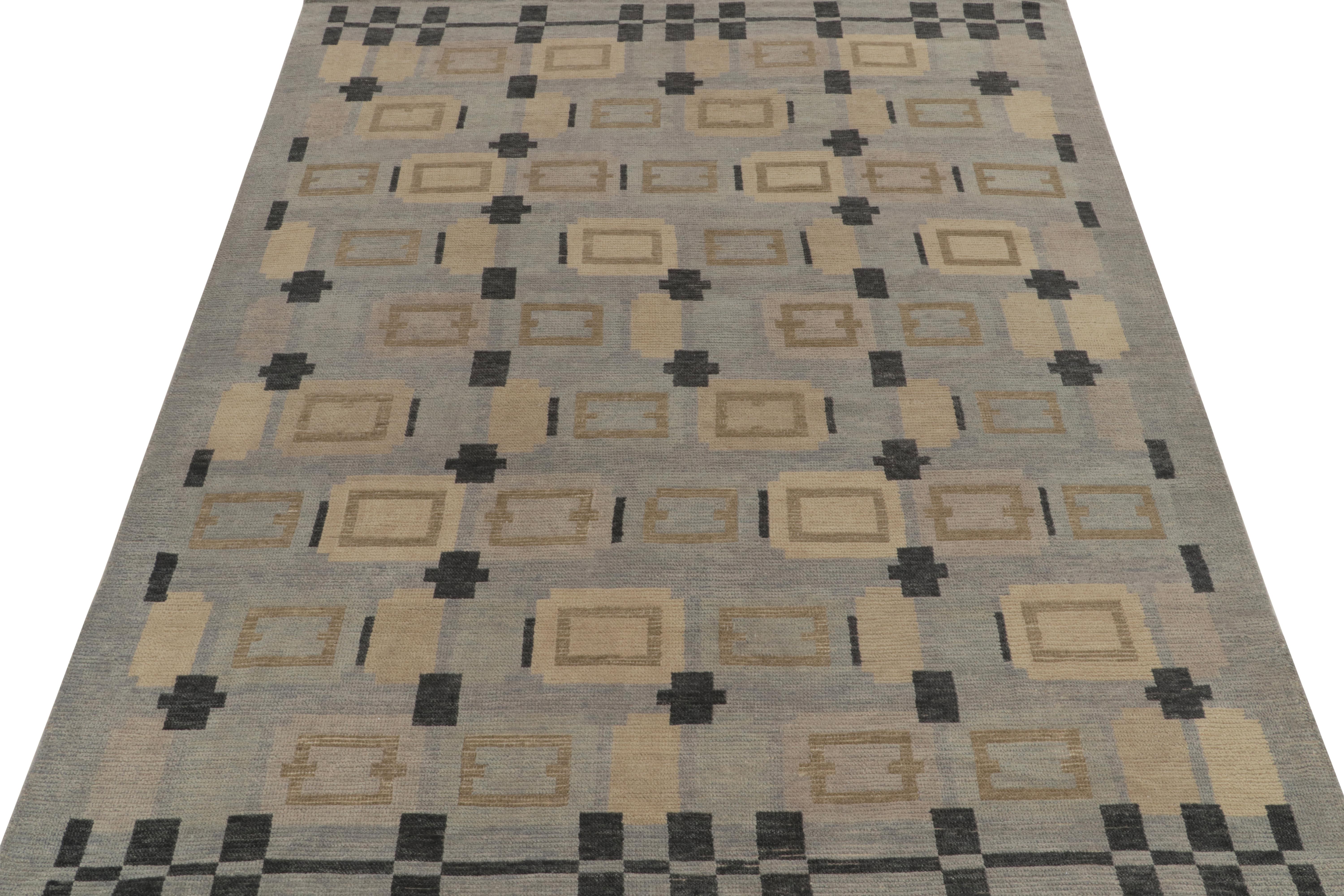 Scandinavian Modern Rug & Kilim’s Scandinavian style rug in Blue &  Beige-Brown Geometric Patterns
