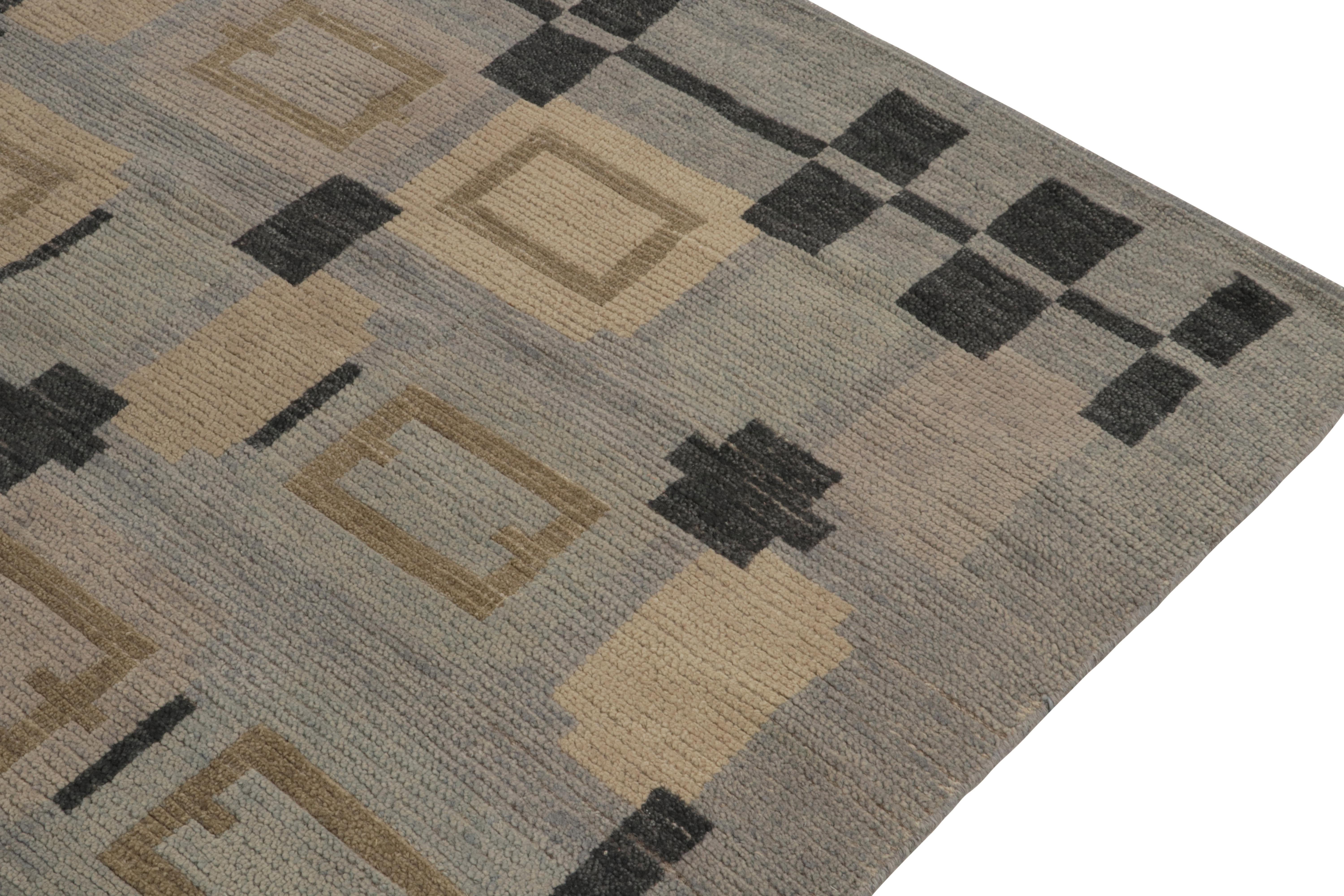 Hand-Knotted Rug & Kilim’s Scandinavian style rug in Blue &  Beige-Brown Geometric Patterns