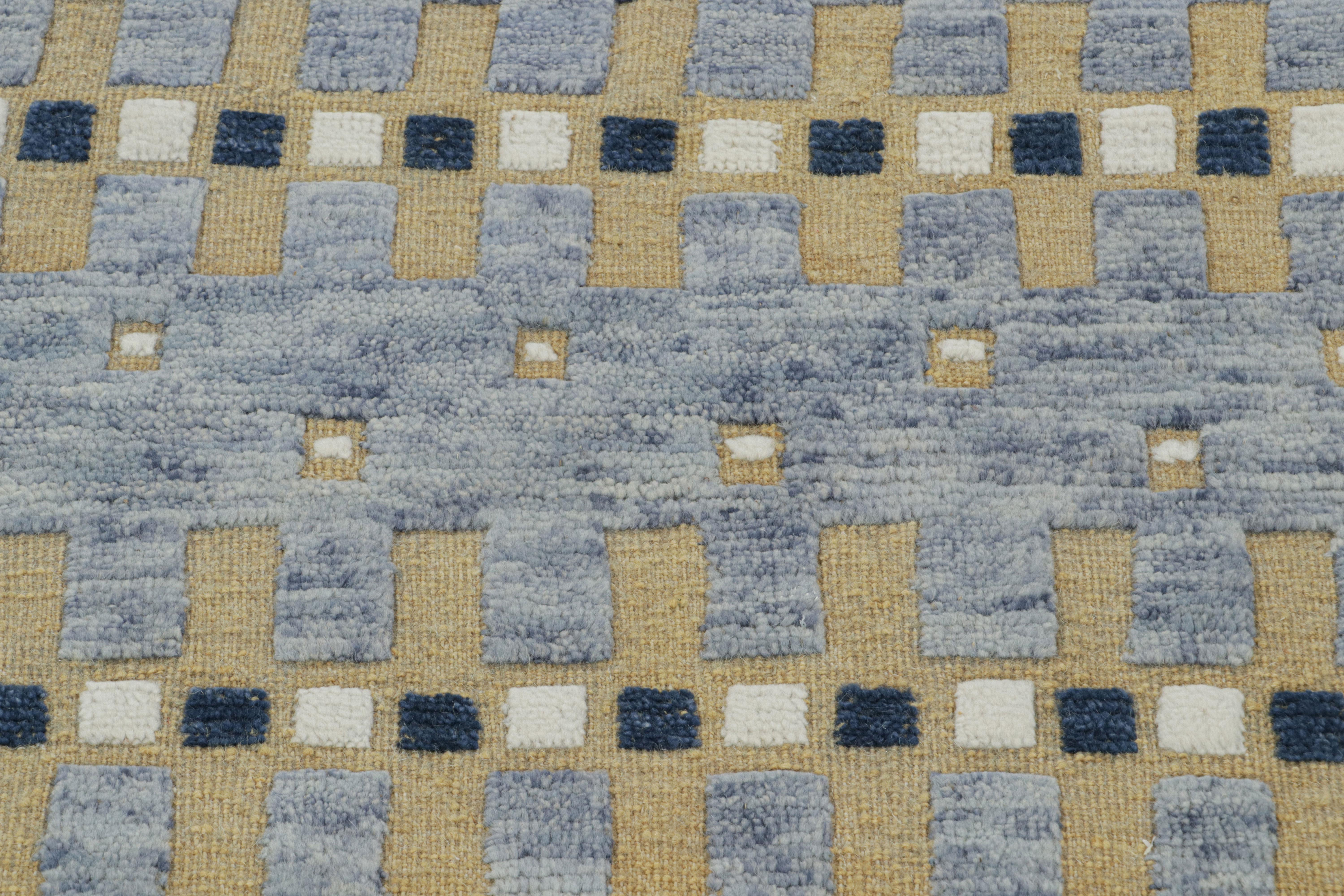 Hand-Knotted Rug & Kilim’s Scandinavian Style Rug in Blue, Beige-Brown Geometric Patterns For Sale