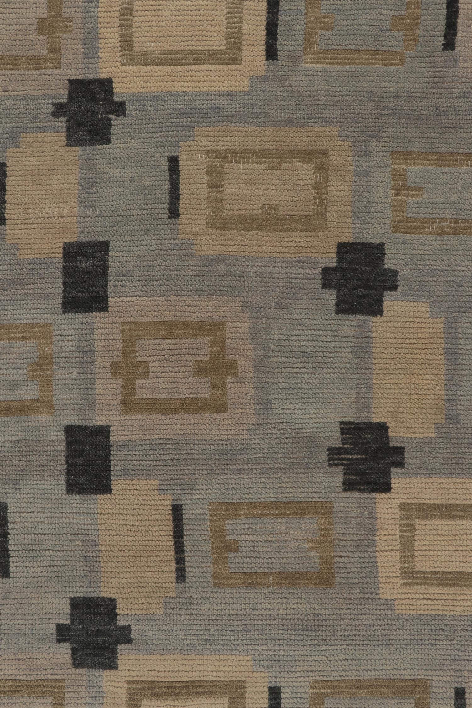 Rug & Kilim’s Scandinavian style rug in Blue &  Beige-Brown Geometric Patterns In New Condition In Long Island City, NY