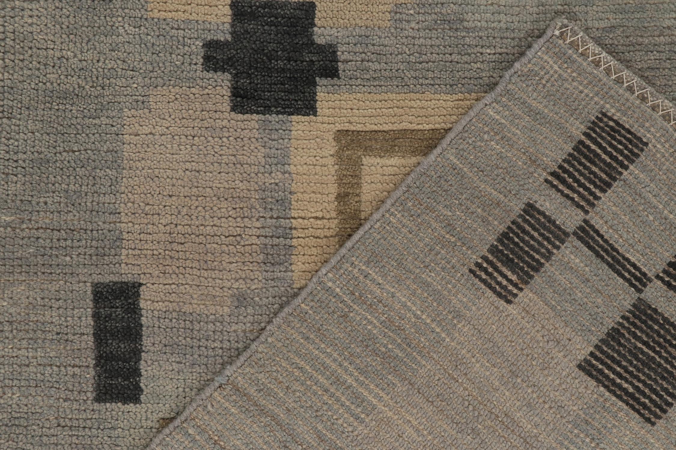 Contemporary Rug & Kilim’s Scandinavian style rug in Blue &  Beige-Brown Geometric Patterns