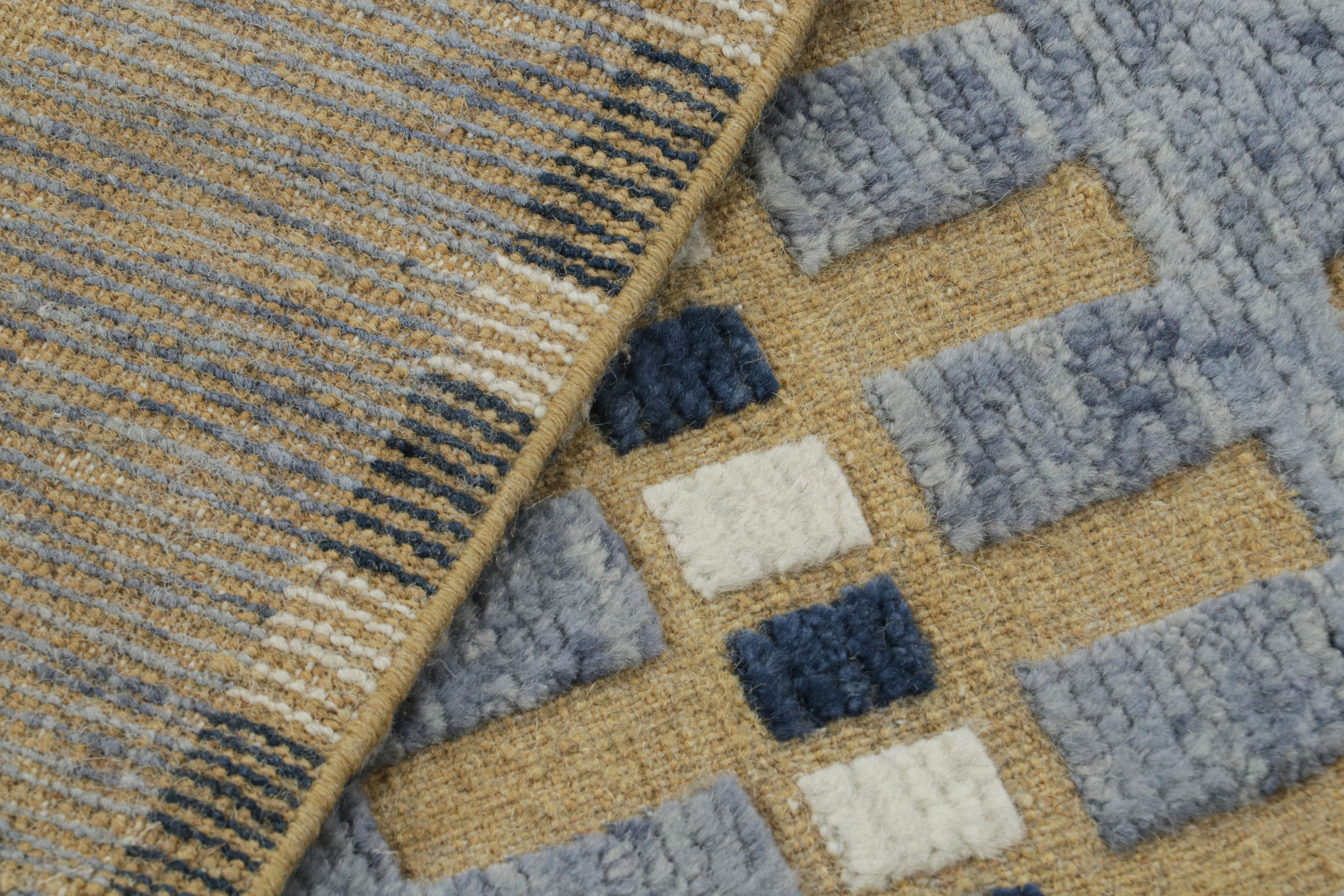 Contemporary Rug & Kilim’s Scandinavian Style Rug in Blue, Beige-Brown Geometric Patterns For Sale