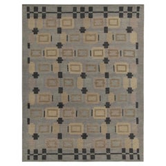 Rug & Kilim’s Scandinavian style rug in Blue &  Beige-Brown Geometric Patterns