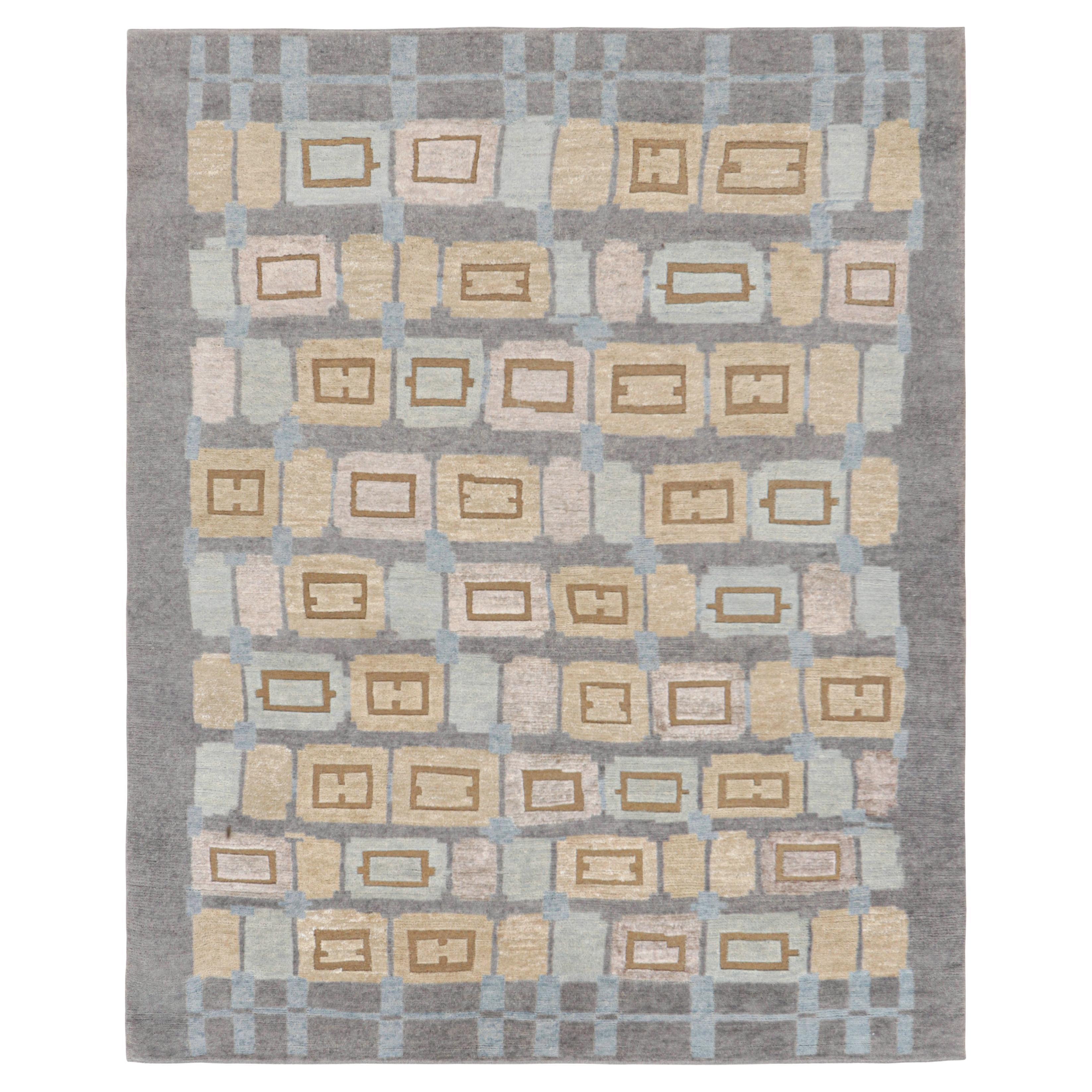 Rug & Kilim's Teppich im skandinavischen Stil in Blau, Beige-Braun-Grau Geometrisches Muster
