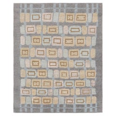 Rug & Kilim's Teppich im skandinavischen Stil in Blau, Beige-Braun-Grau Geometrisches Muster