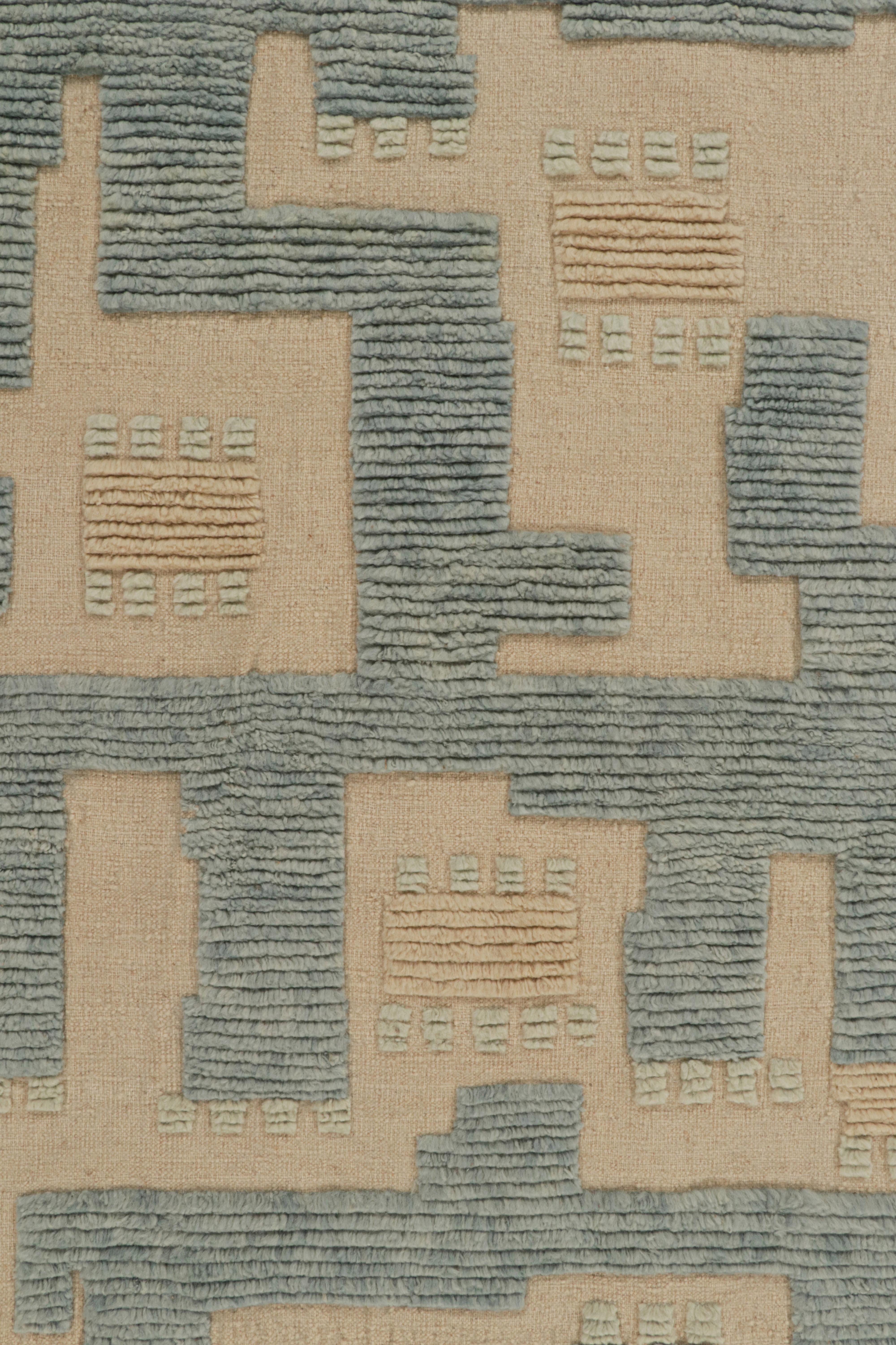 Rug & Kilim’s Scandinavian Style Rug in Blue & Beige Geometric Patterns In New Condition For Sale In Long Island City, NY