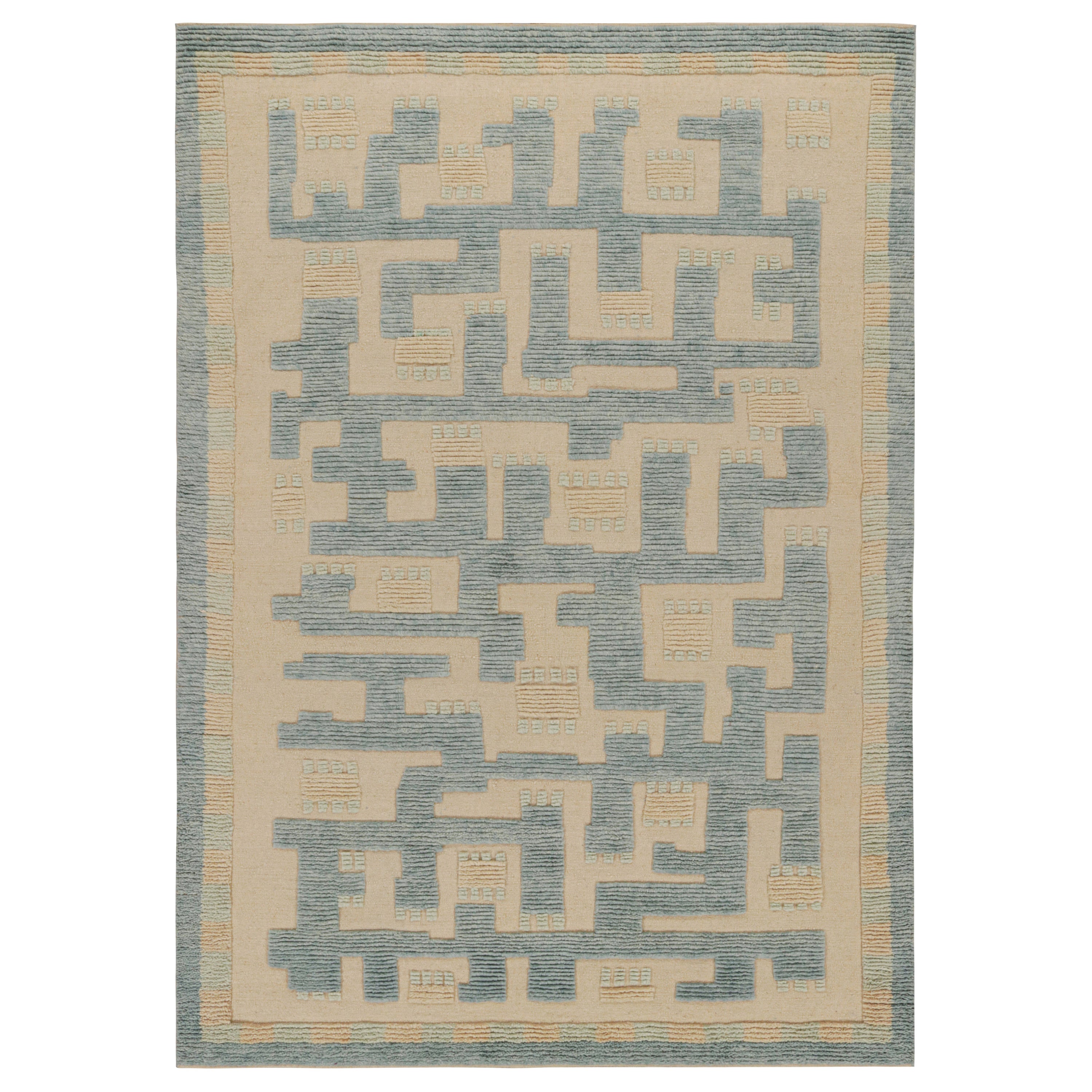 Rug
Kilim
s Teppich im skandinavischen Stil in Blau und Beige mit geometrischen Mustern