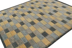 Rug & Kilim’s Scandinavian Style Rug in Blue, Black & Gold Patterns