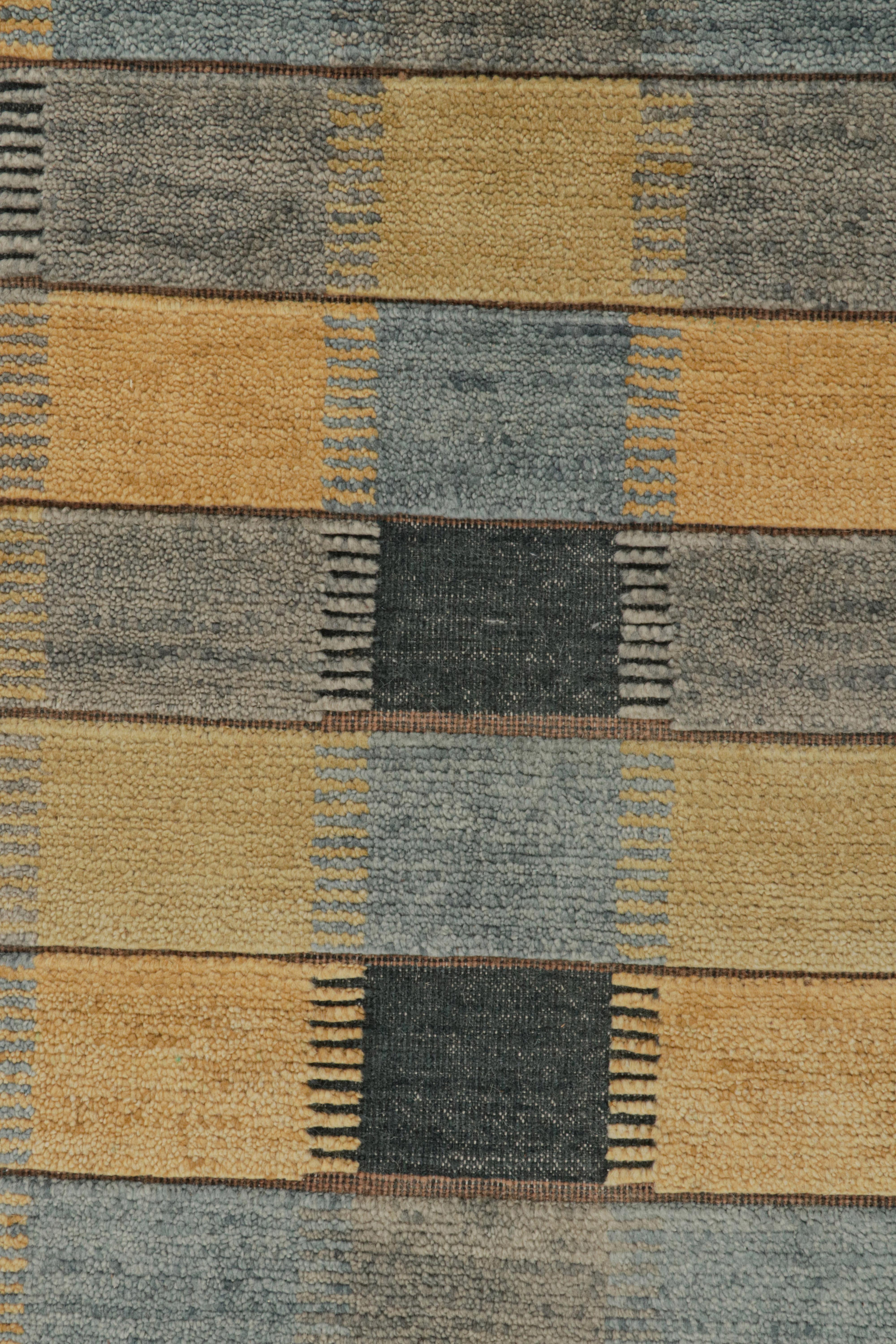 Rug & Kilim’s Scandinavian Style Rug in Blue, Black & Gold Patterns In New Condition For Sale In Long Island City, NY