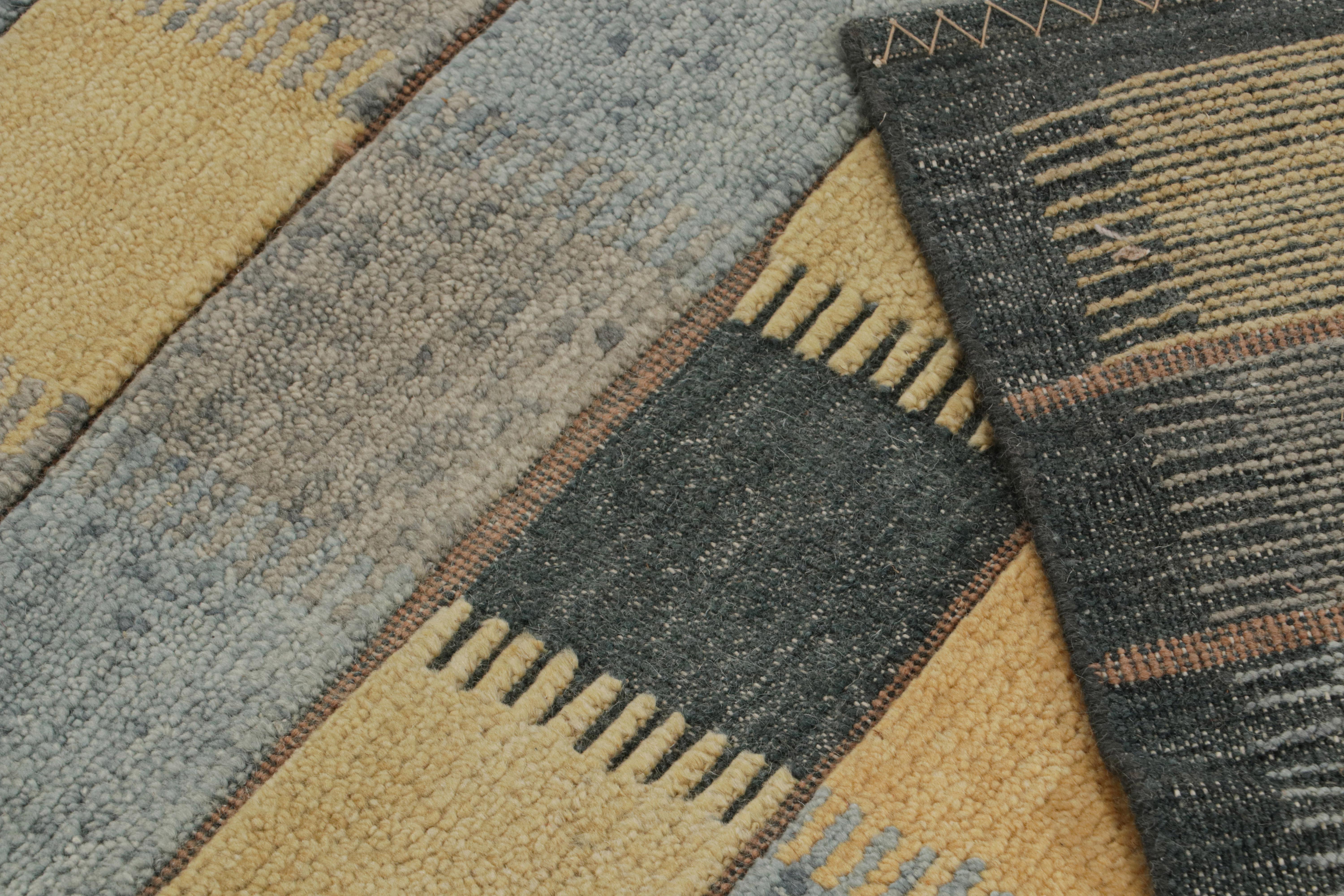 Contemporary Rug & Kilim’s Scandinavian Style Rug in Blue, Black & Gold Patterns For Sale
