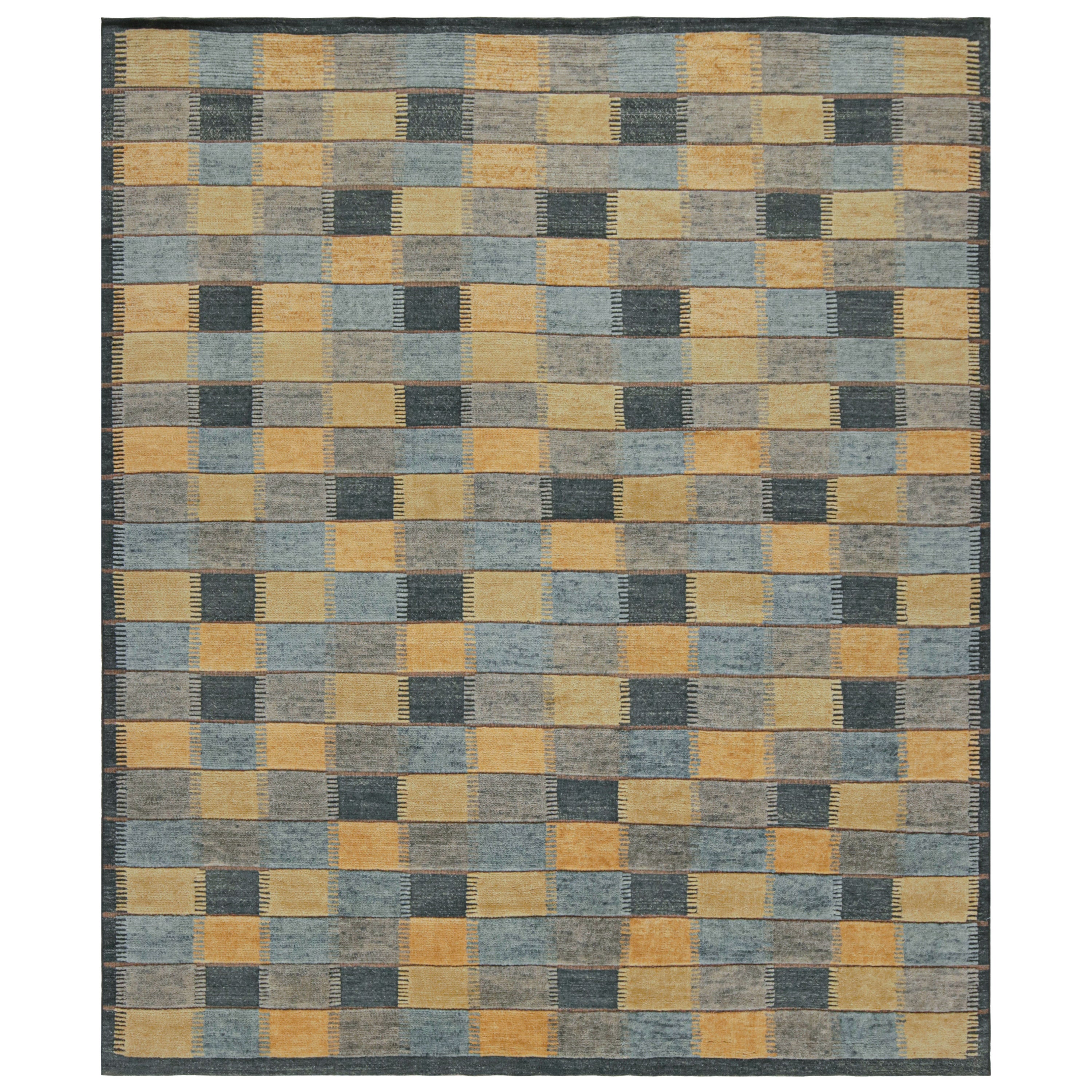 Rug & Kilim - Tappeto in stile scandinavo con motivi blu, neri e dorati