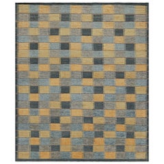 Rug & Kilim’s Scandinavian Style Rug in Blue, Black & Gold Patterns
