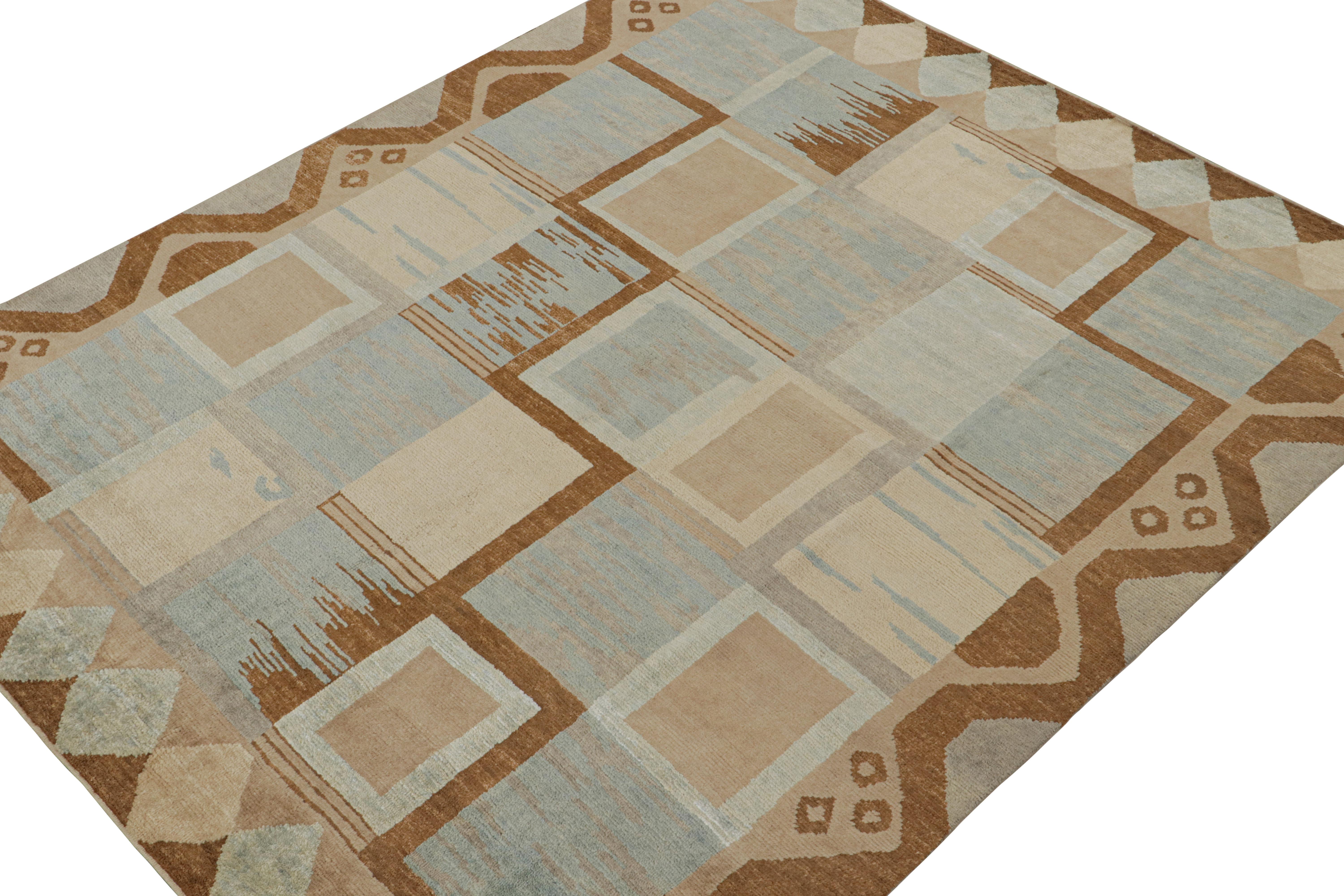 Annodato a mano in lana e seta, questo tappeto moderno 8x10 appartiene alla linea pile della collezione di tappeti scandinavi di Rug & Kilim. Il suo design rappresenta un approccio contemporaneo ai tappeti Rollakan e Rya in stile Swedish Deco con