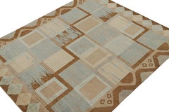 Rug & Kilim’s Scandinavian Style Rug in Blue & Brown Geometric Patterns