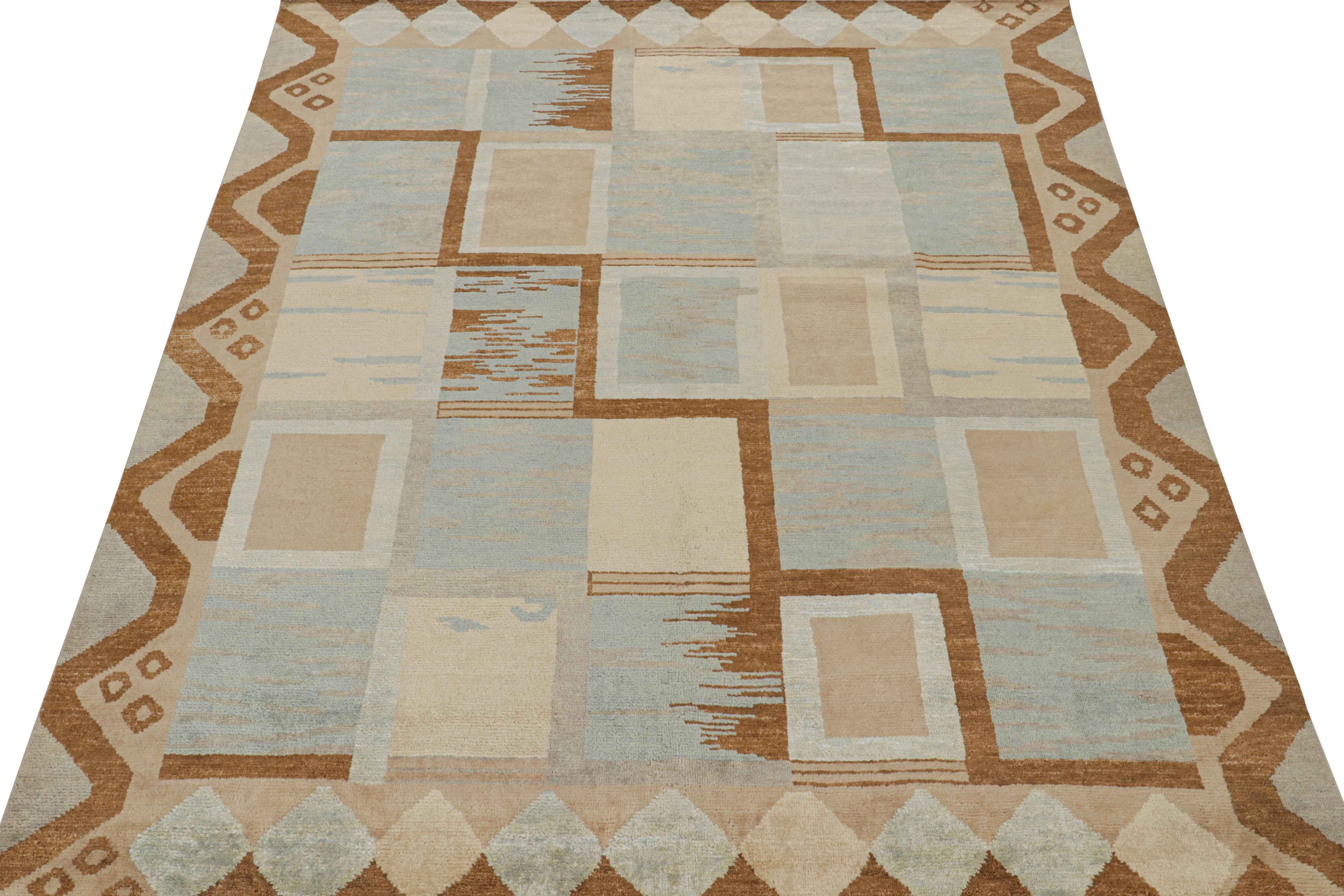 Moderne Rug & Kilim's Scandinavian Style Rug in Blue & Brown Geometric Patterns (tapis de style scandinave à motifs géométriques bleus et bruns) en vente