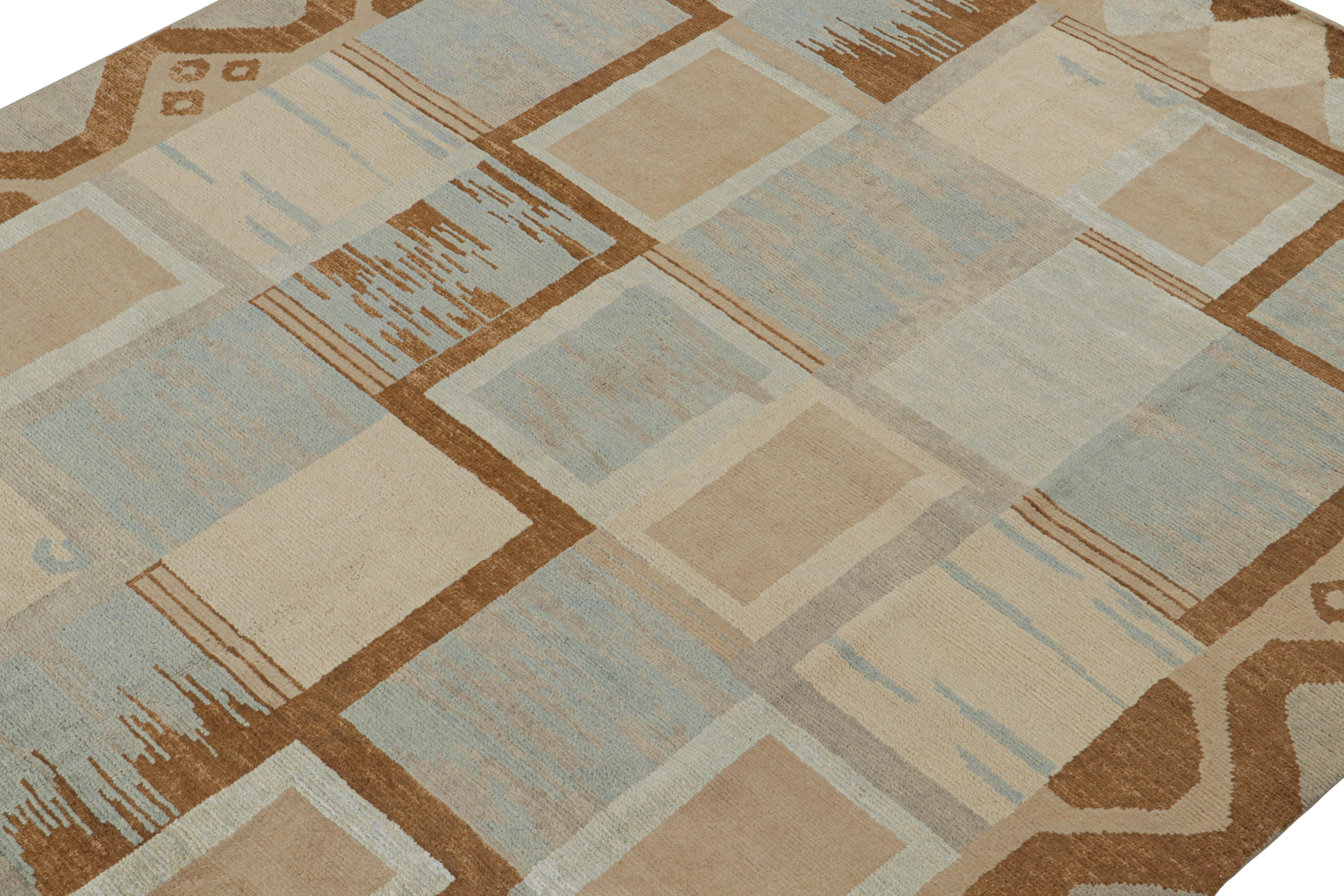 Indiano Tappeto in stile scandinavo Rug & Kilim con motivi geometrici blu e marroni in vendita
