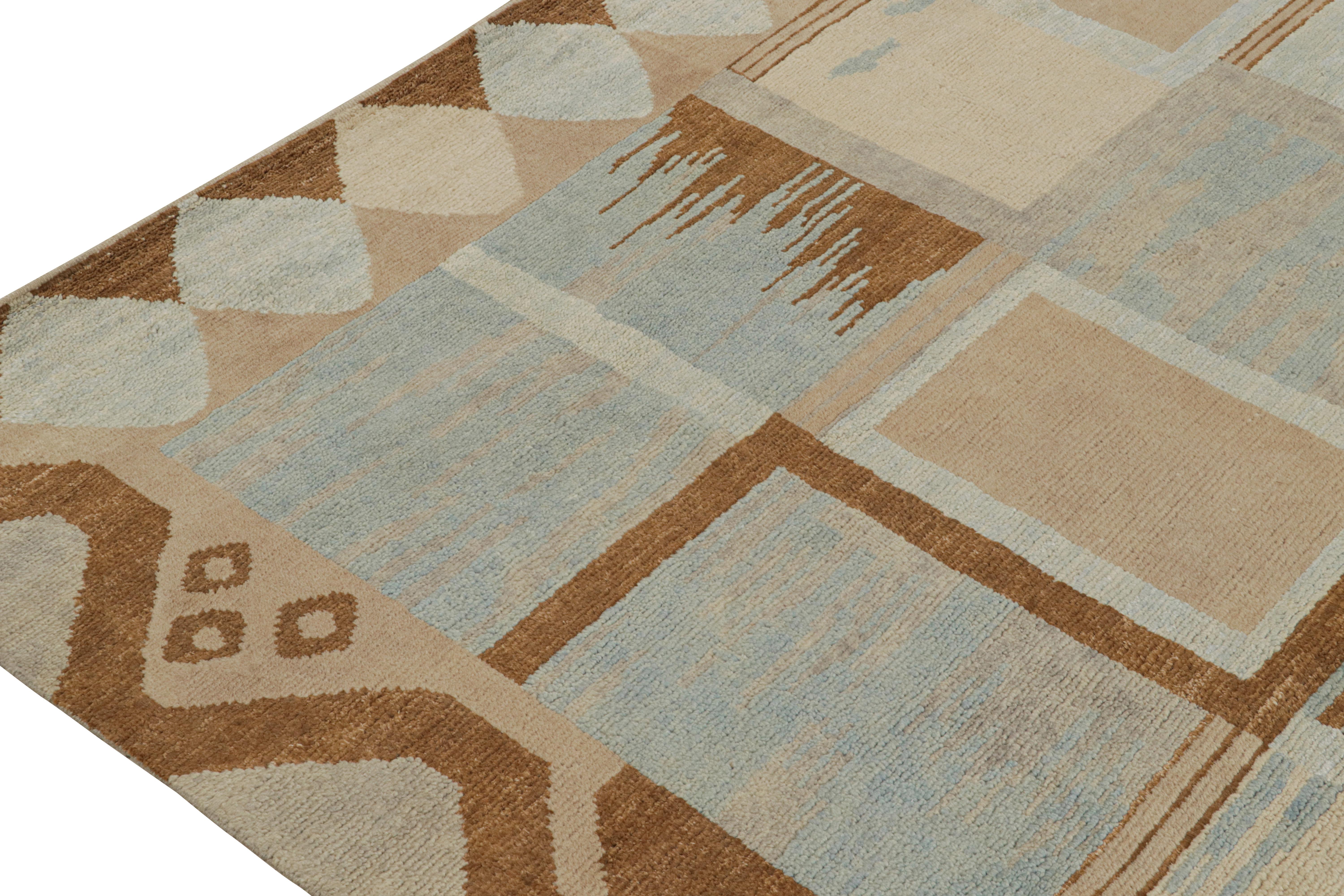 Hand-Knotted Rug & Kilim’s Scandinavian Style Rug in Blue & Brown Geometric Patterns For Sale