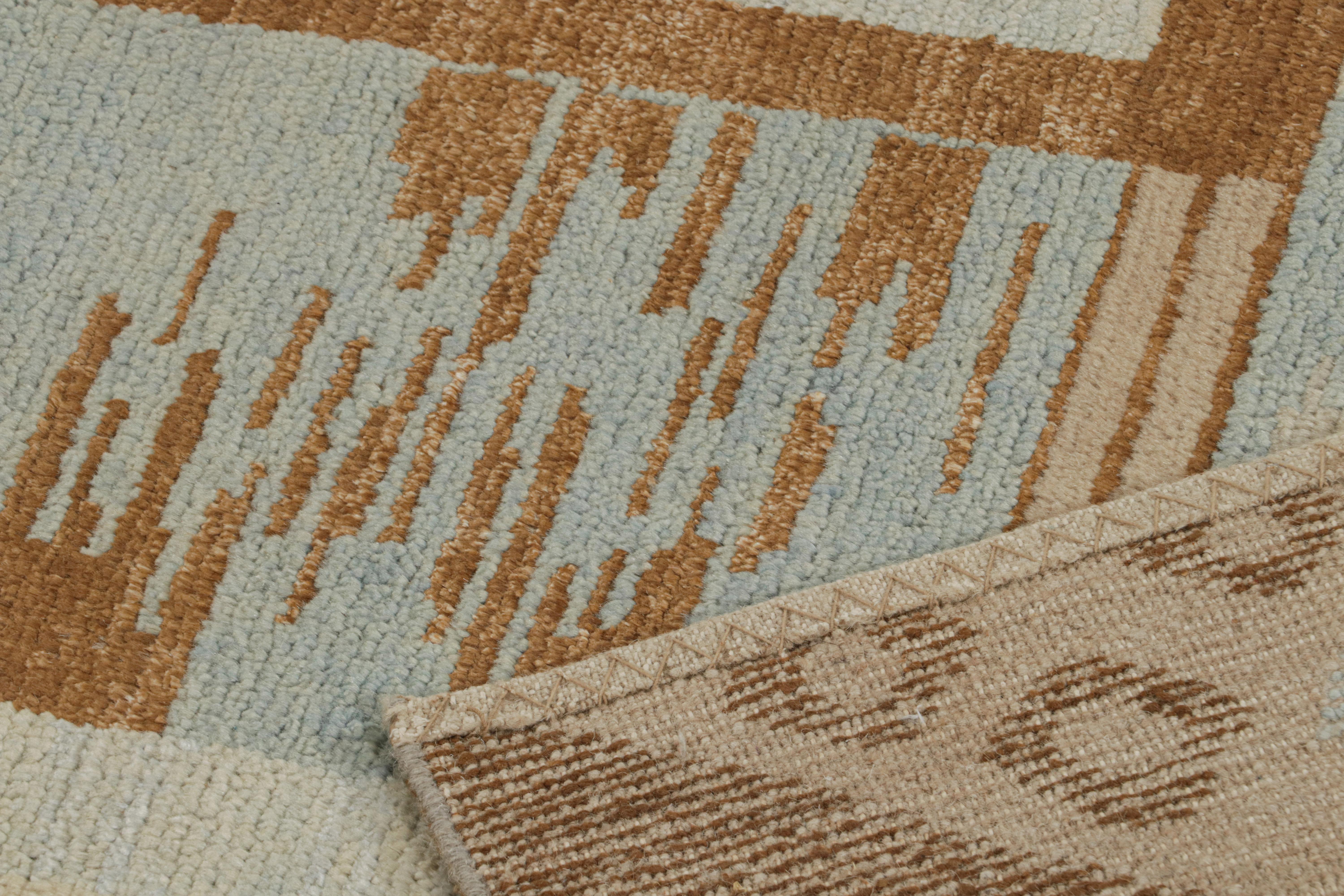 Contemporary Rug & Kilim’s Scandinavian Style Rug in Blue & Brown Geometric Patterns For Sale