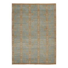 Rug & Kilim’s Scandinavian Style Rug in Blue, Brown & Gold Geometric Pattern