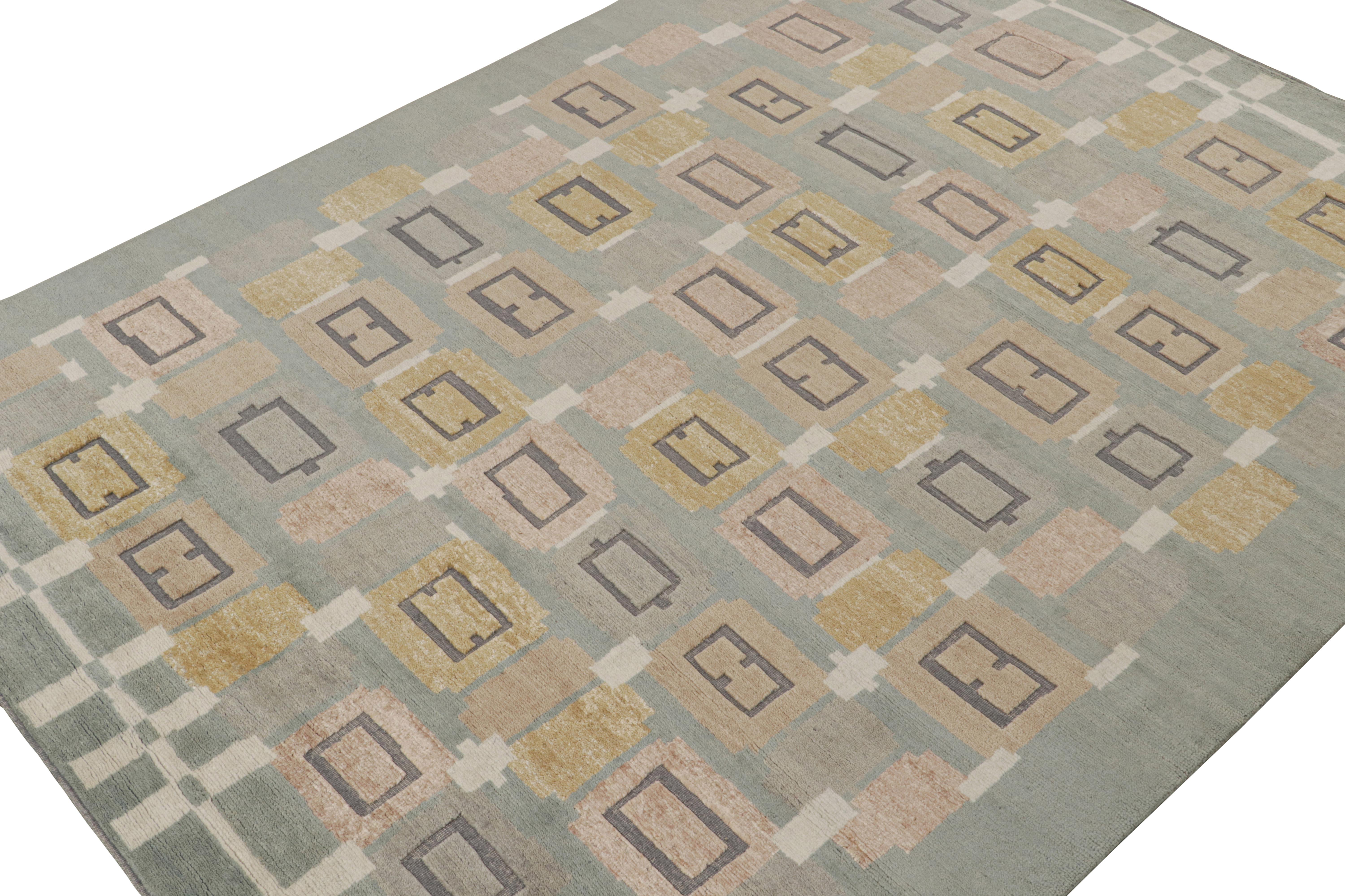 A smart 9x12 Swedish style rug from our award-winning Scandinavian collection. The constitution of the rug enjoys a durable blend of handknotted wool, silk & jute.

On the Design: 

This rug enjoys a high-and-low texture married to geometric