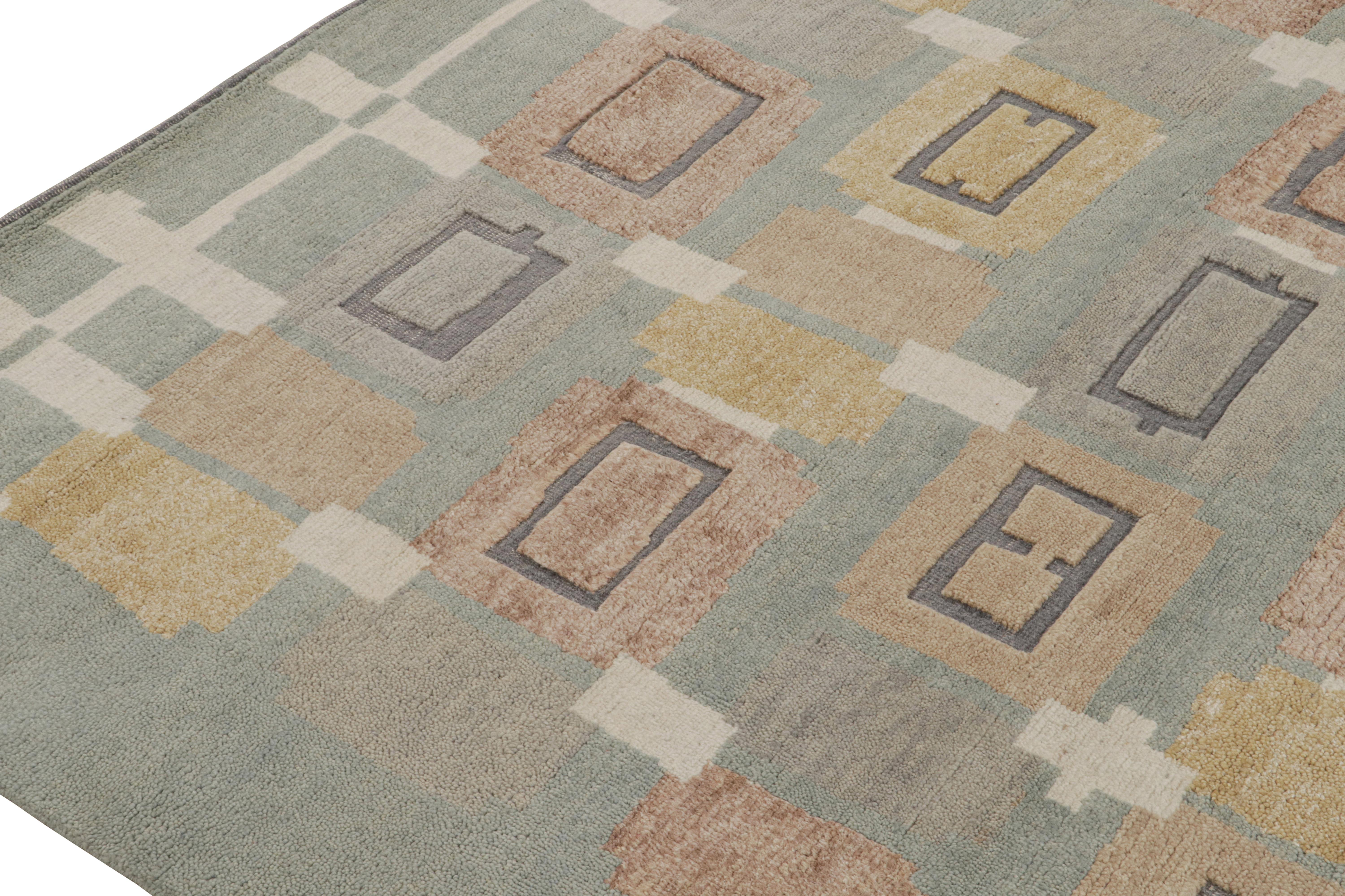 Hand-Knotted Rug & Kilim’s Scandinavian Style Rug in Blue, Brown, Gold & Gray Patterns For Sale